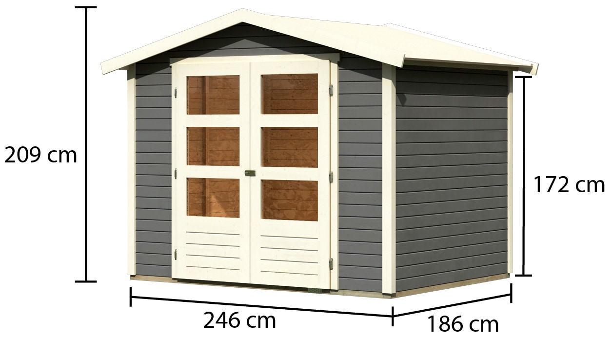 Karibu Gartenhaus »Amberg 3«, (Set), anthrazit, naturbelassen oder terragrau