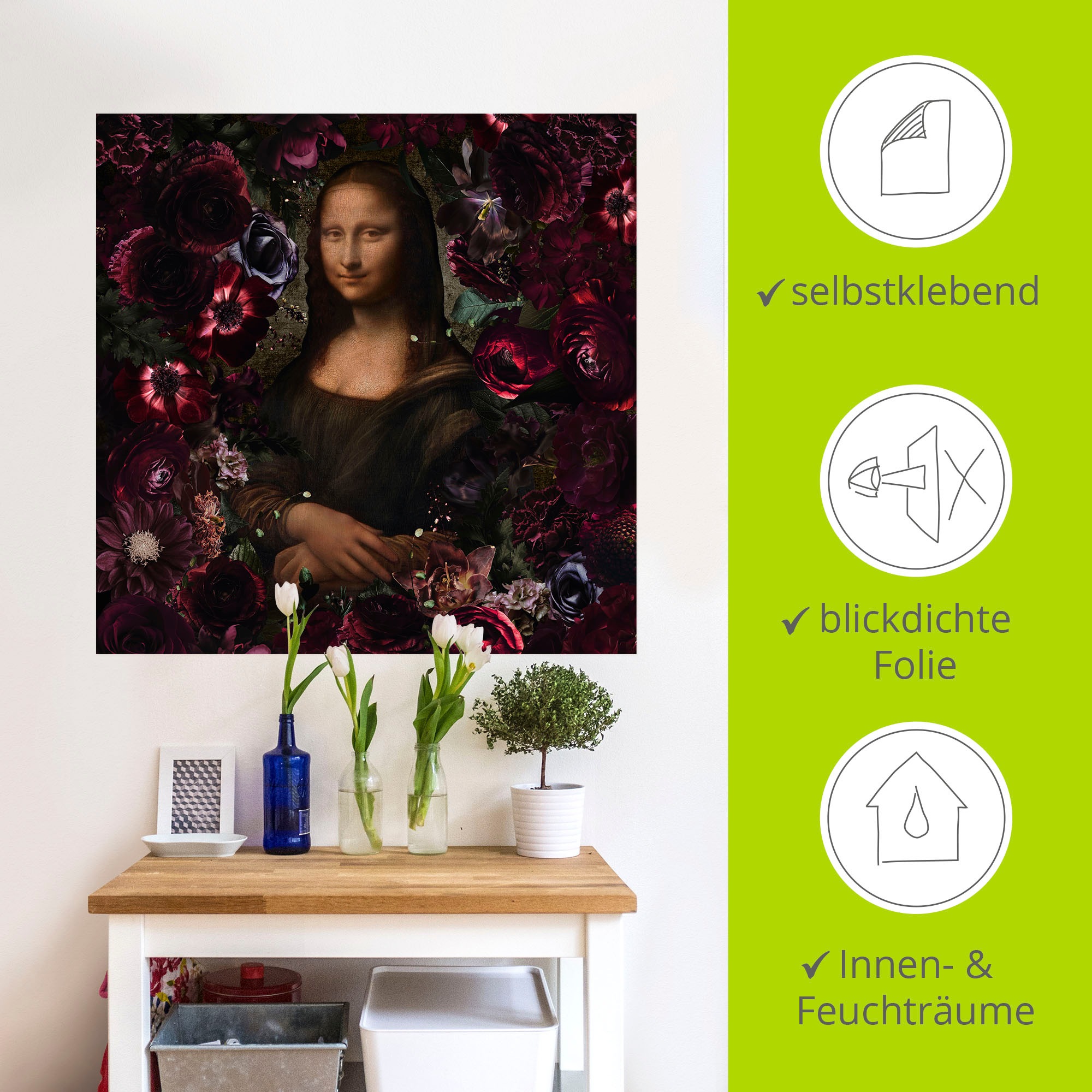 ARTLAND Mona Lisa Da Vinci Adaption Décoration Murale Noir 30x30cm 2