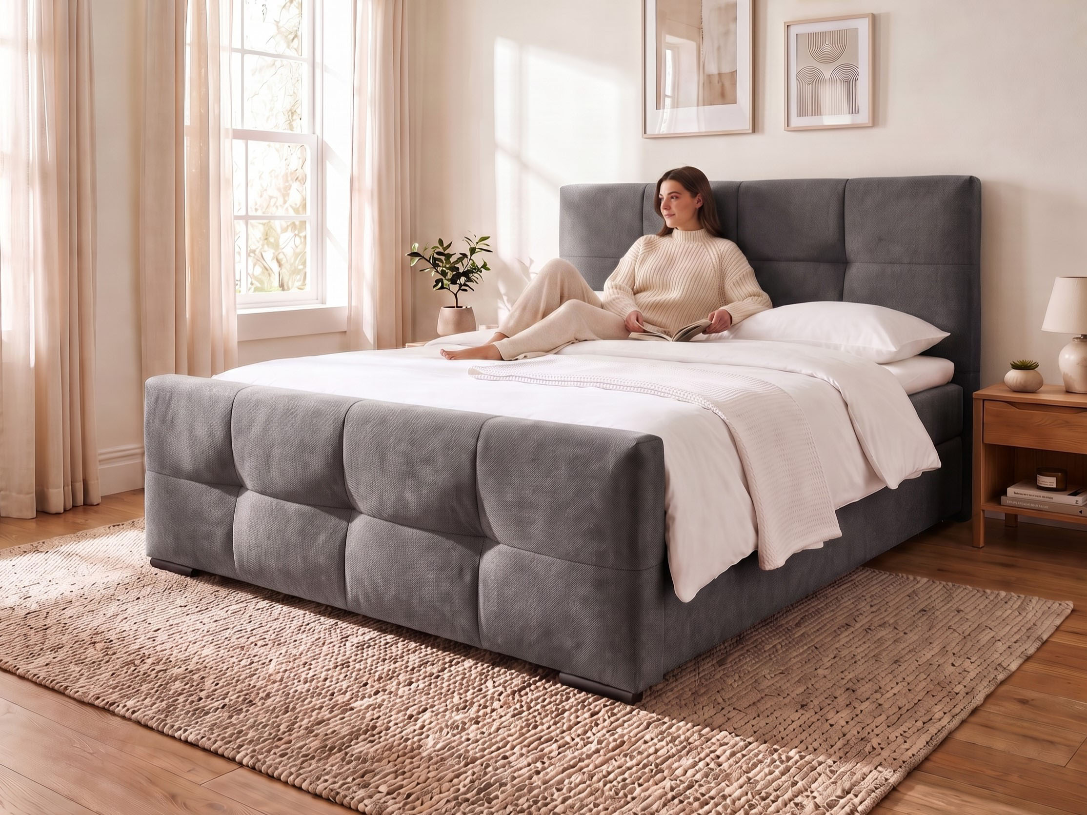 OTTO home Boxbett "FIETTE, Polsterbett mit Bettkasten, inkl. Taschenfederkernmatratze H3" inkl. Kaltschaumtopper, Luxus-Mircofaser-Bezug, Liegefläche 180x200 cm