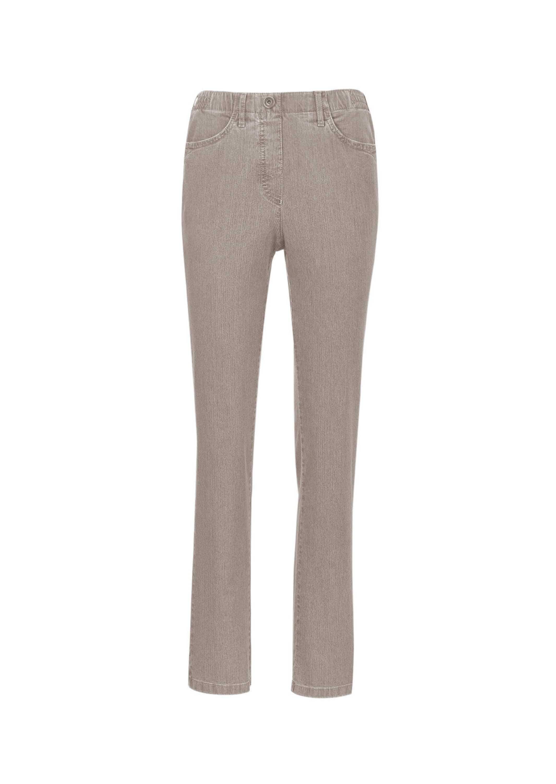 GOLDNER Regular-fit-Jeans "Kurzgröße Edel geschmückte Jeansschlupfhose MARTHA" Reißverschlussoptik mit Knopf vorne