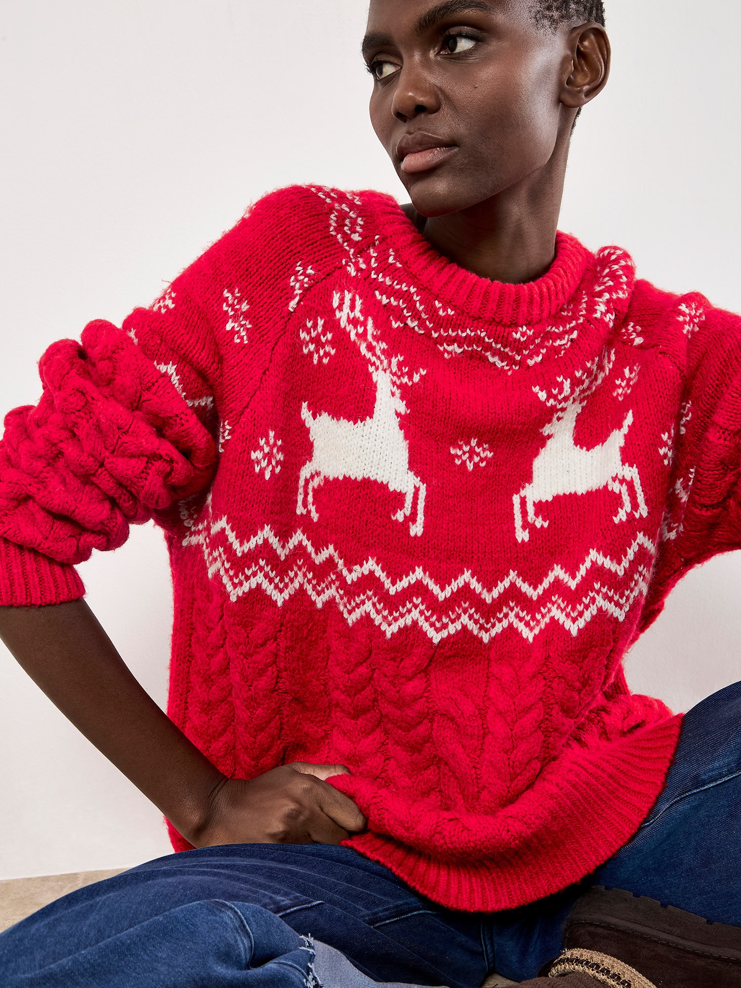 Apricot Strickpullover "Zopfpullover" mit Rentier Muster