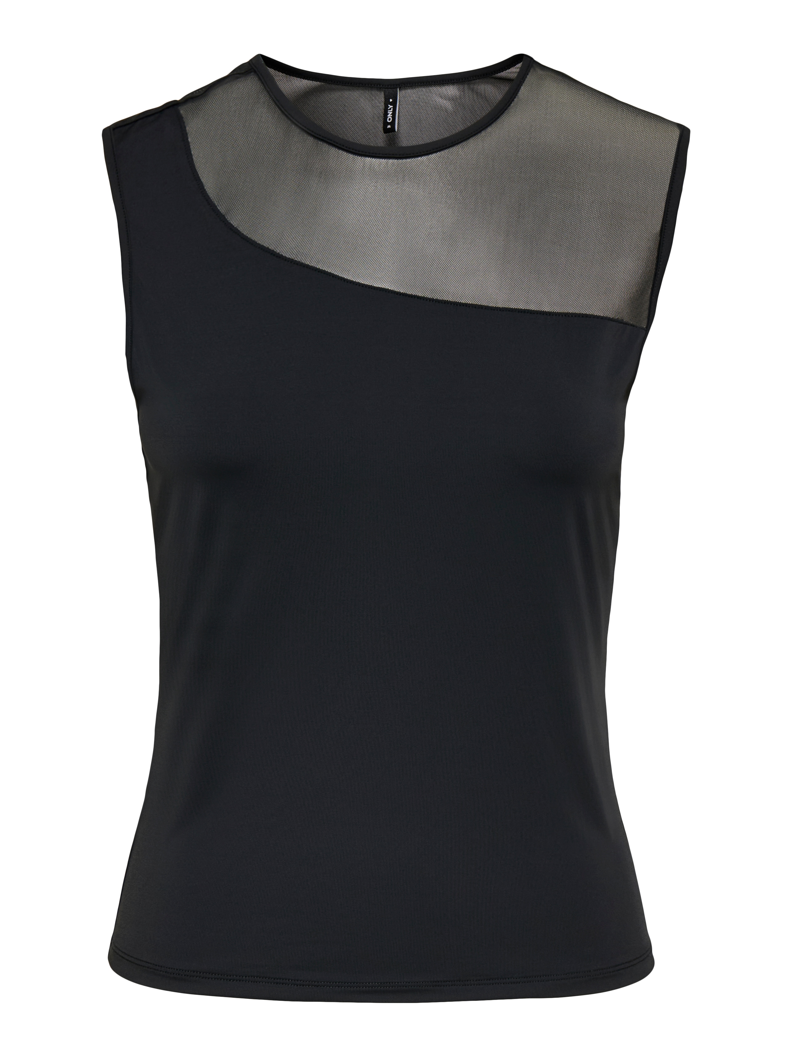 ONLY Rundhalsshirt "ONLTABY S/L ASYMMETRIC MESH TOP CS JRS" Materialmix, eng geschnitten