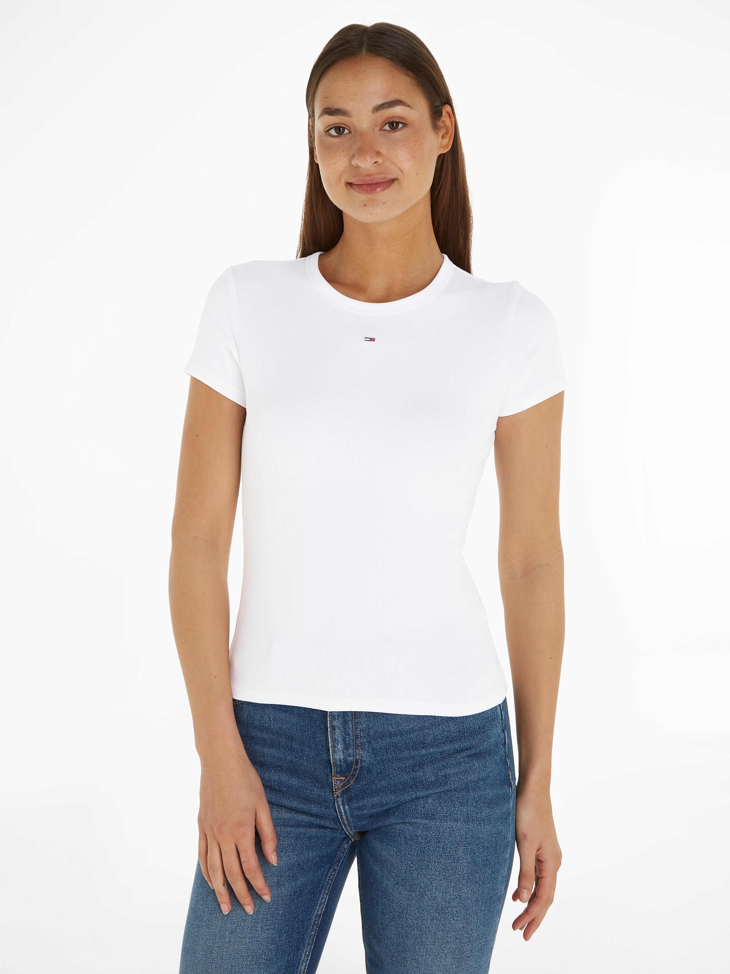 Tommy Jeans Kurzarmshirt "TJW SLIM ESSENTIAL RIB SS EXT" Baumwollmischung, günstig online kaufen
