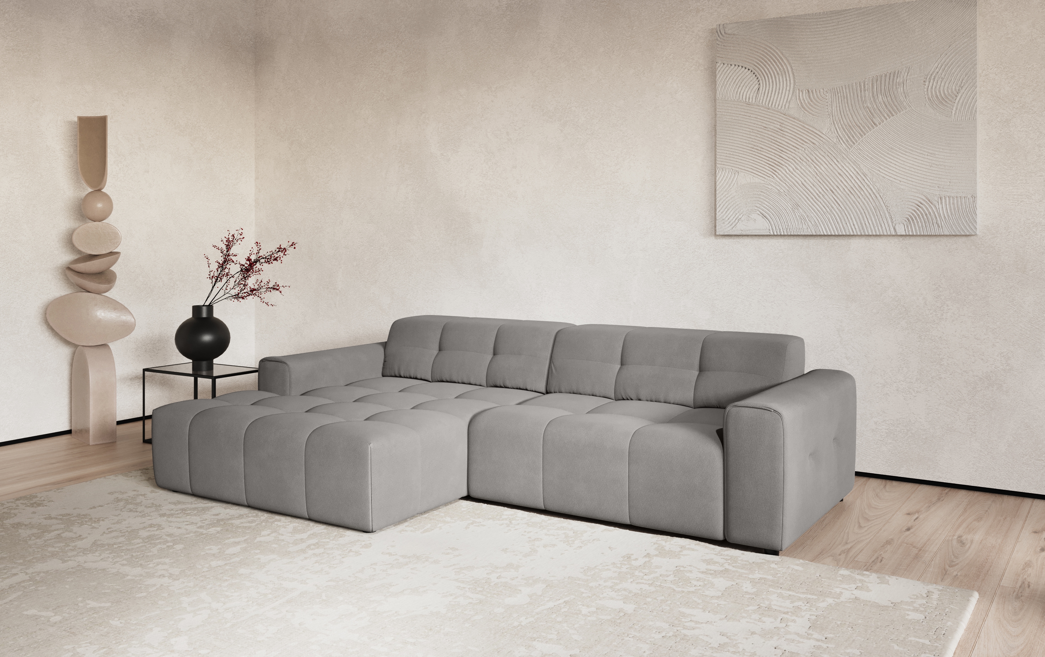 COTTA Ecksofa "Sento L-Form, B:280 cm, Chenille-Struktur, XXL Recamiere B: 133cm" modernes cubisches Sofa, hochwertige Steppung, bequemer Sitzkomfort