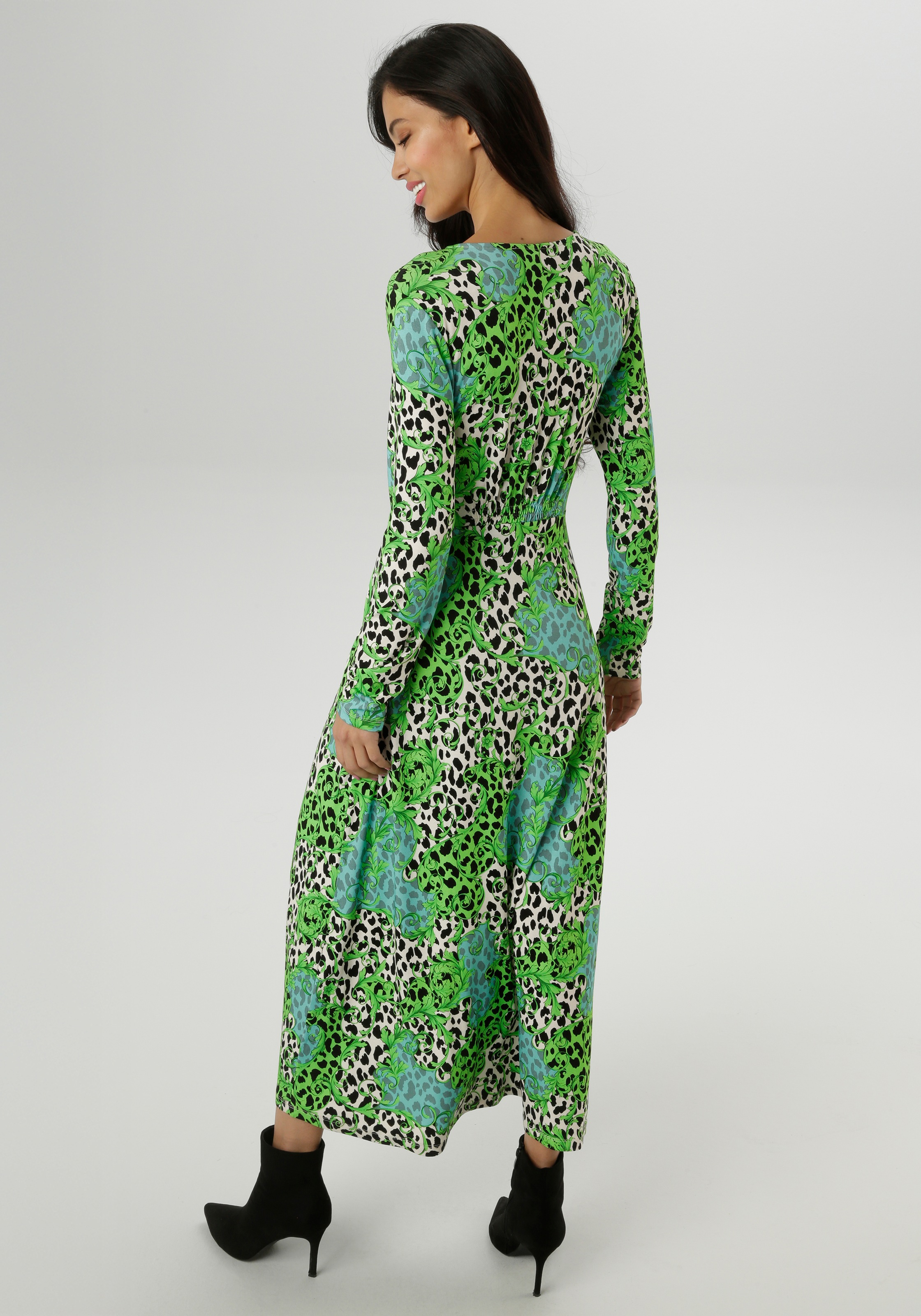 Aniston SELECTED Midikleid mit Smok-Details und fantasievollem Leo-Print günstig online kaufen