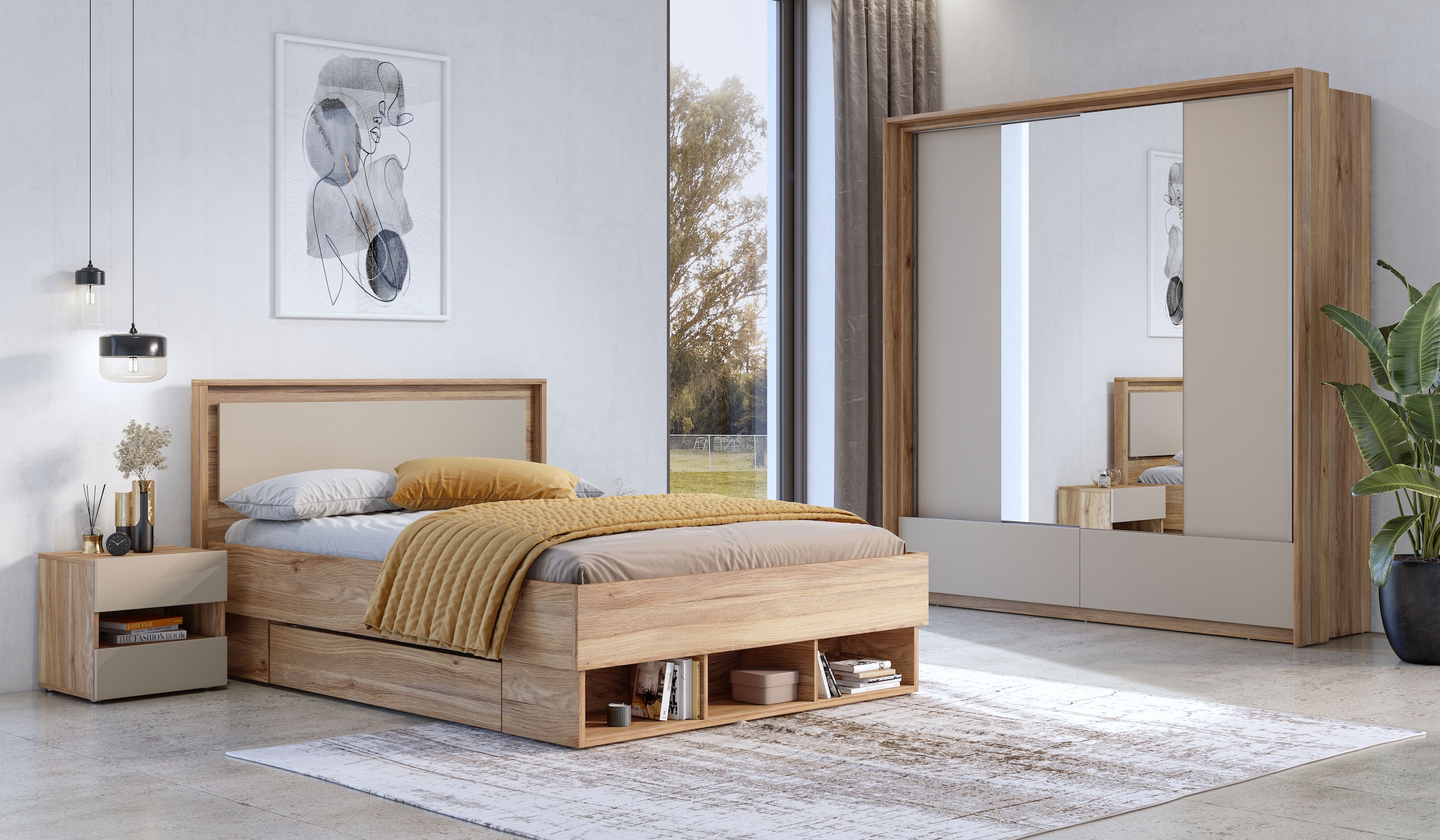 INOSIGN Schlafzimmer-Set »Wharton, Komplettschlafzimmer«, (6 tlg.), FSC-zertifizierter Holzwerkstoff, Kleiderschrank mit Innenausstattung