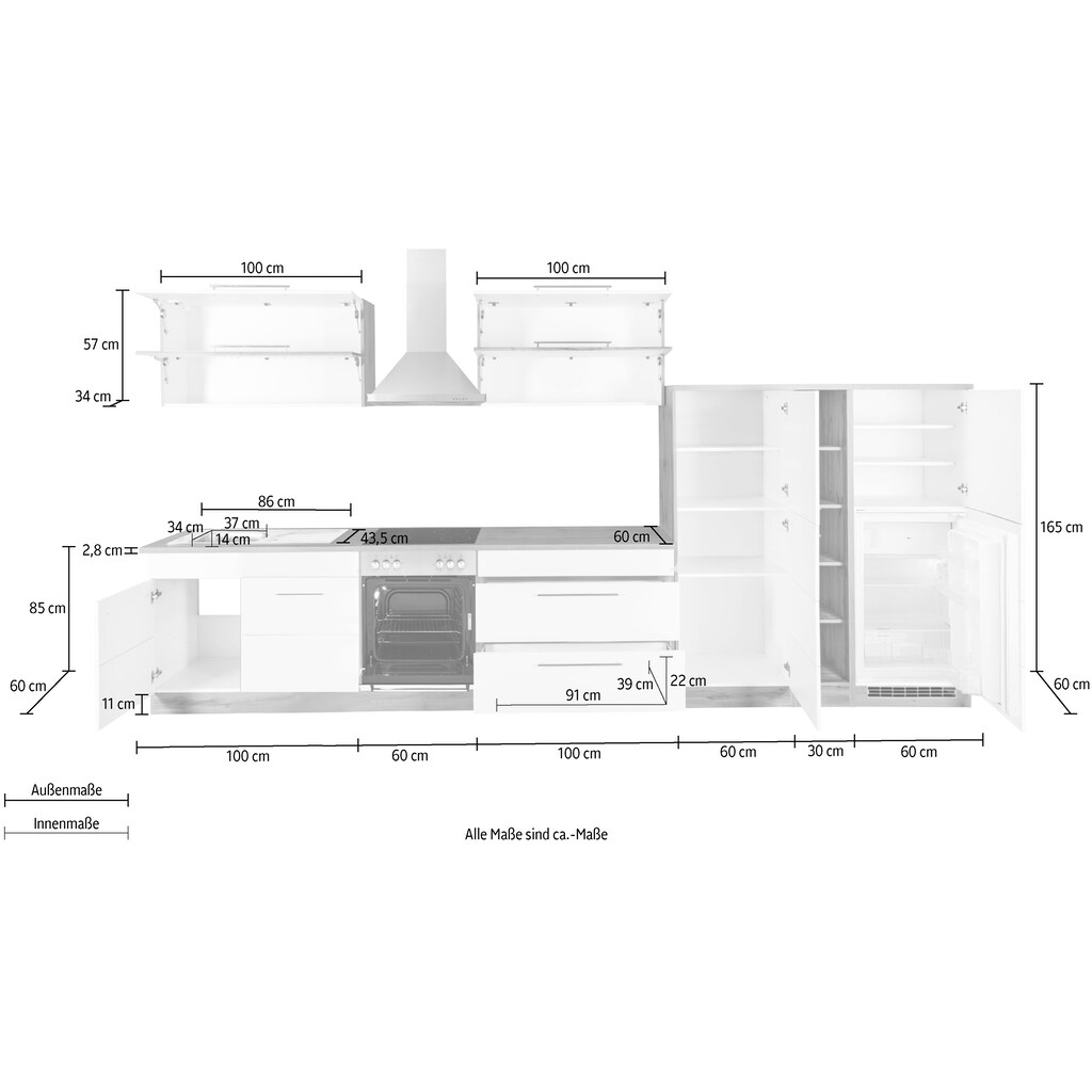 HELD MÖBEL Küchenzeile »Wien«, wahlweise mit  und ohne E-Geräten, Breite 410 cm