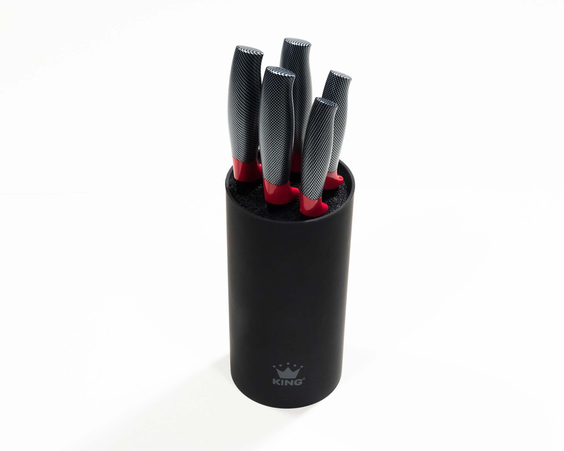 KING Pfannen-Set »Shine Red«, Aluminiumguss, (Set, 3 tlg., je 1 Bratpfanne Ø 20/24/28 cm, H: 5/5,5/6 cm, - 1/1,9/2,5 l), Induktion, mit 6-teiligem Messerblock