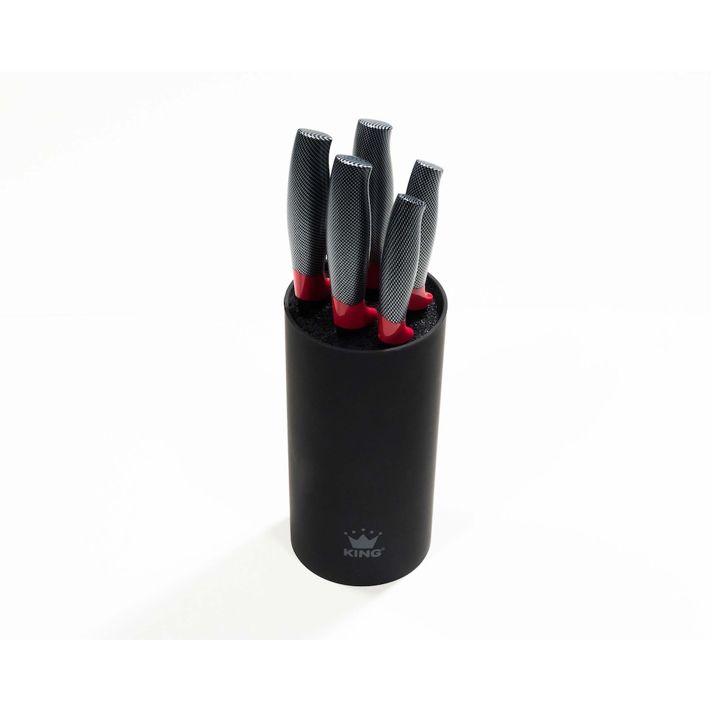 KING Pfannen-Set »Shine Red«, Aluminiumguss, (Set, 3 tlg., je 1 Bratpfanne Ø 20/24/28 cm, H: 5/5,5/6 cm, - 1/1,9/2,5 l), Induktion, mit 6-teiligem Messerblock