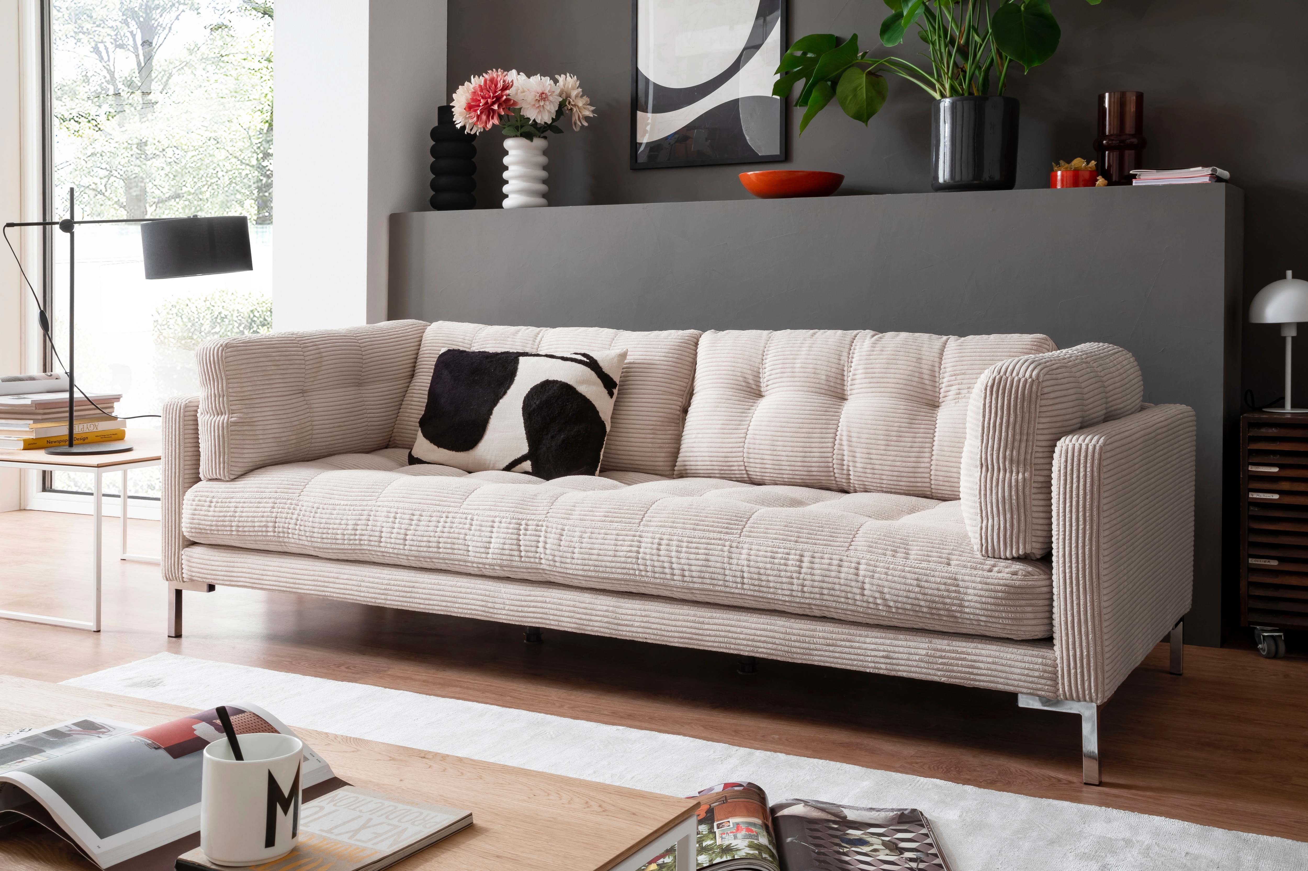 OTTO home 3-Sitzer "Landau" in Cord-Stoff mit Metallfuß