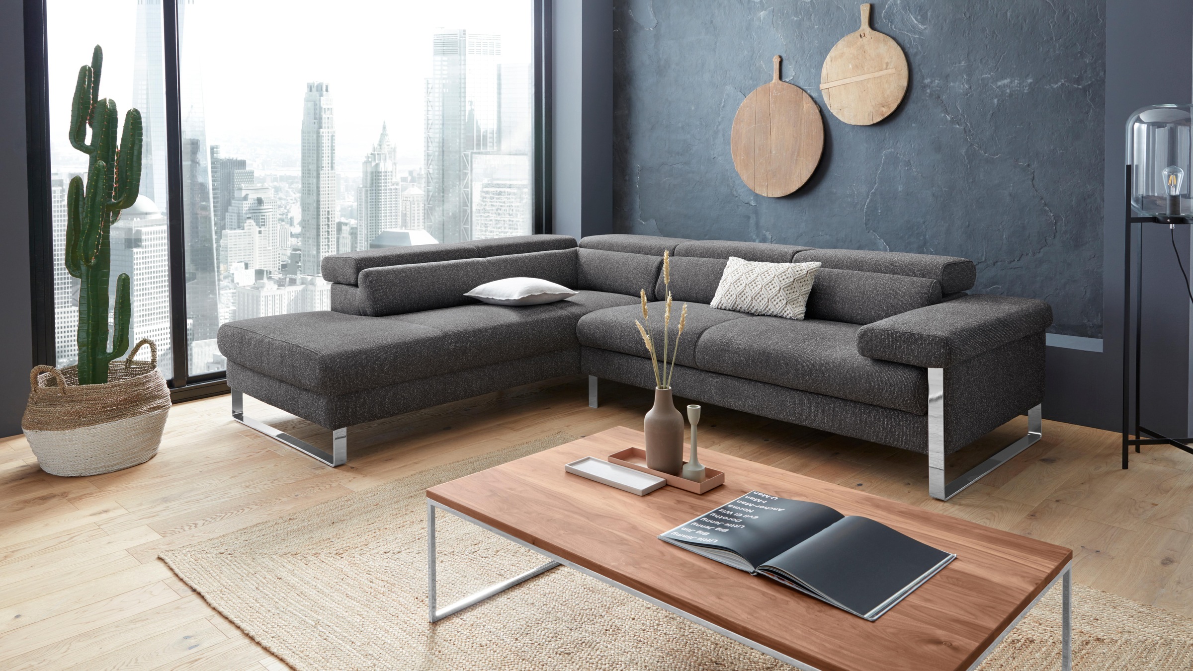 W.SCHILLIG Ecksofa »finn, toller Sitzkomfort, L-Form, hochwertige Verarbeitungsdetails« German Design Award 2016, Fußgestell Chrom glänzend, Breite 281 cm