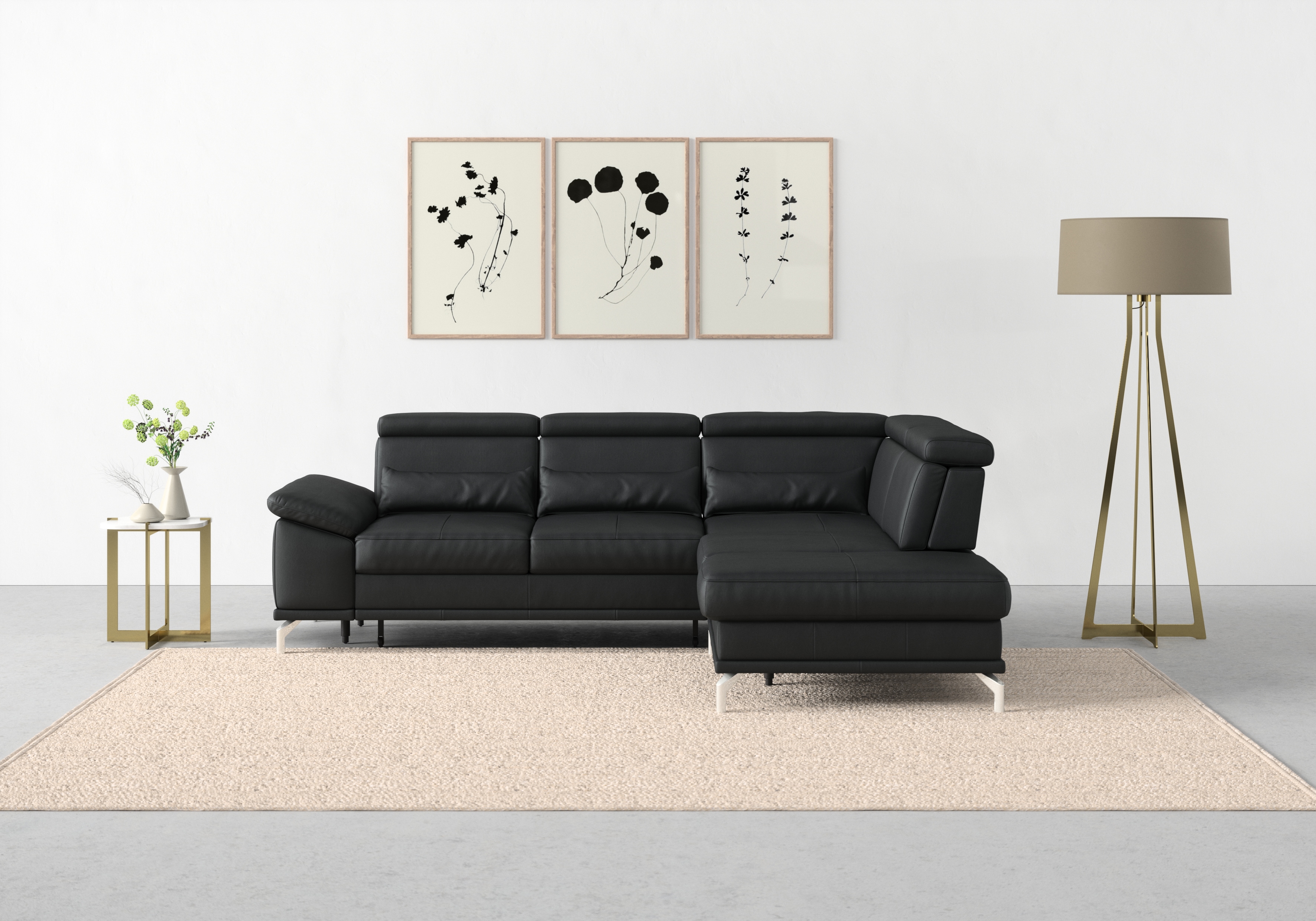 sit&more Ecksofa "Cabrio L-Form, B: 274 cm, mit Sitztiefen-, Arm- & Kopfteilverstellung" 3 Nierenkissen, Federkern, optional Schlaffunktion und Stauraum