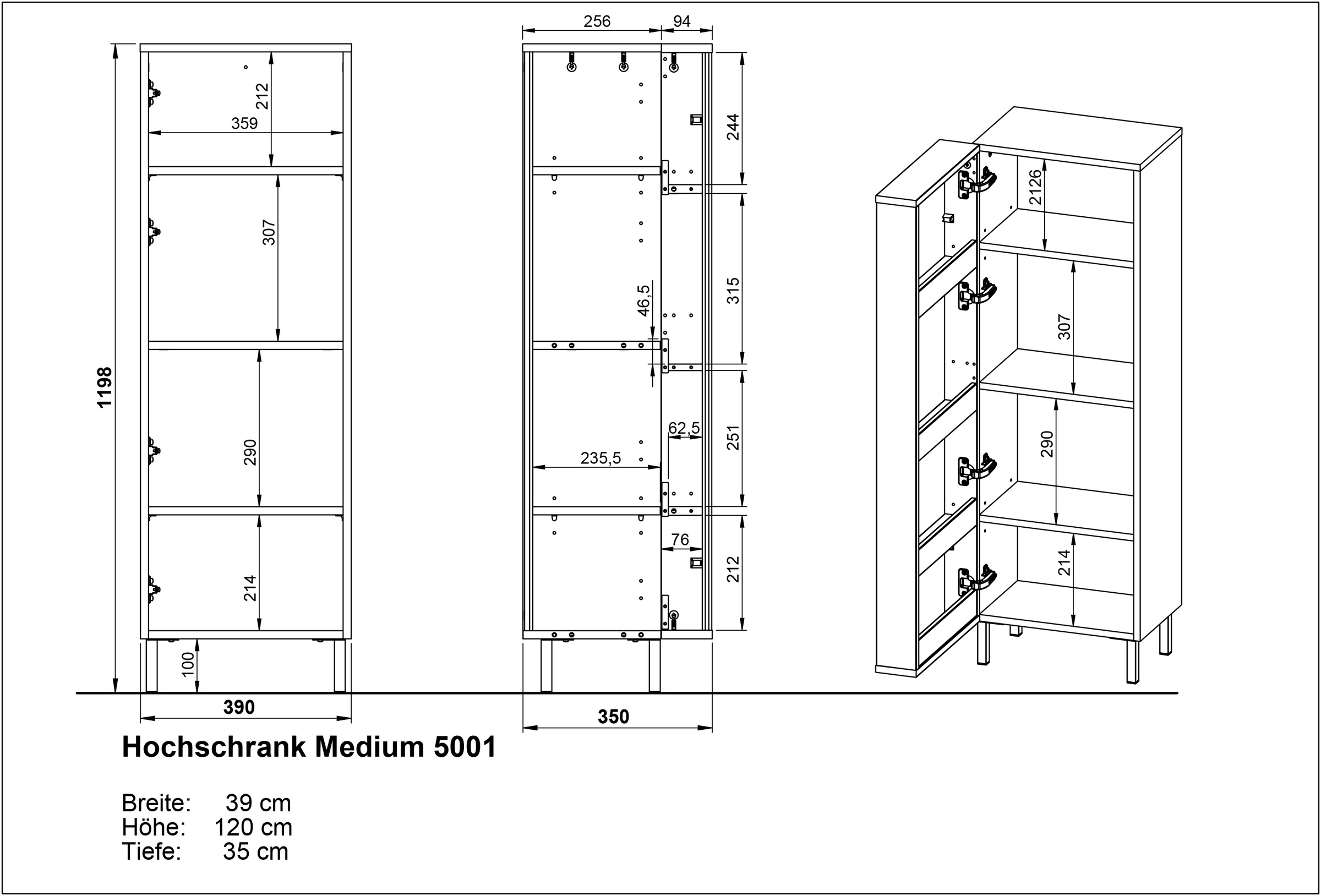 GERMANIA Midischrank »GW-Topeka«, (1 St.), rechts/links montierbar, Tür innen mit Regalfächern, Höhe 120 cm