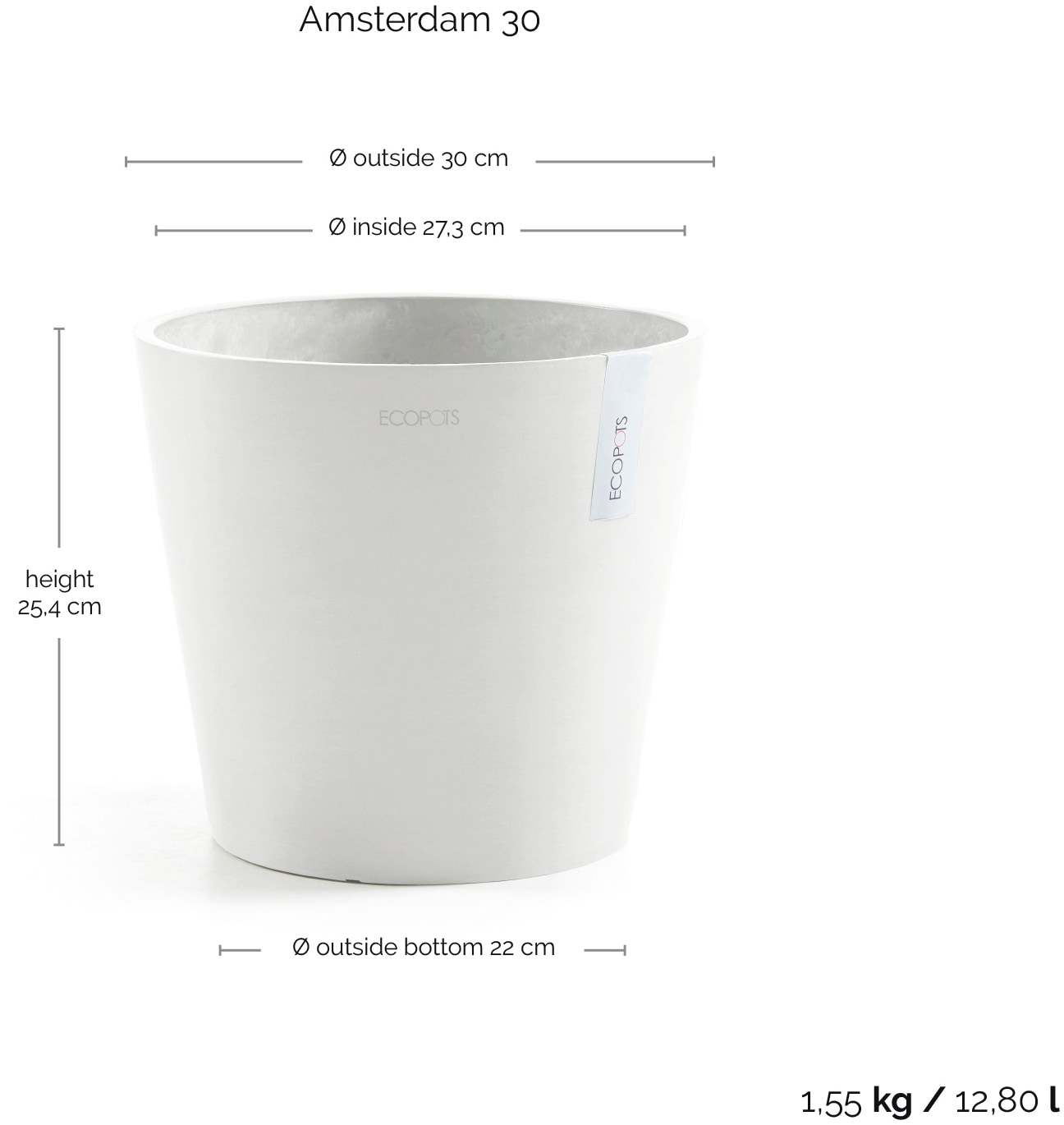 ECOPOTS Blumentopf »Amsterdam 30 Weiß«, für innen und außen: frostsicher, bruchsicher und lichtbeständig