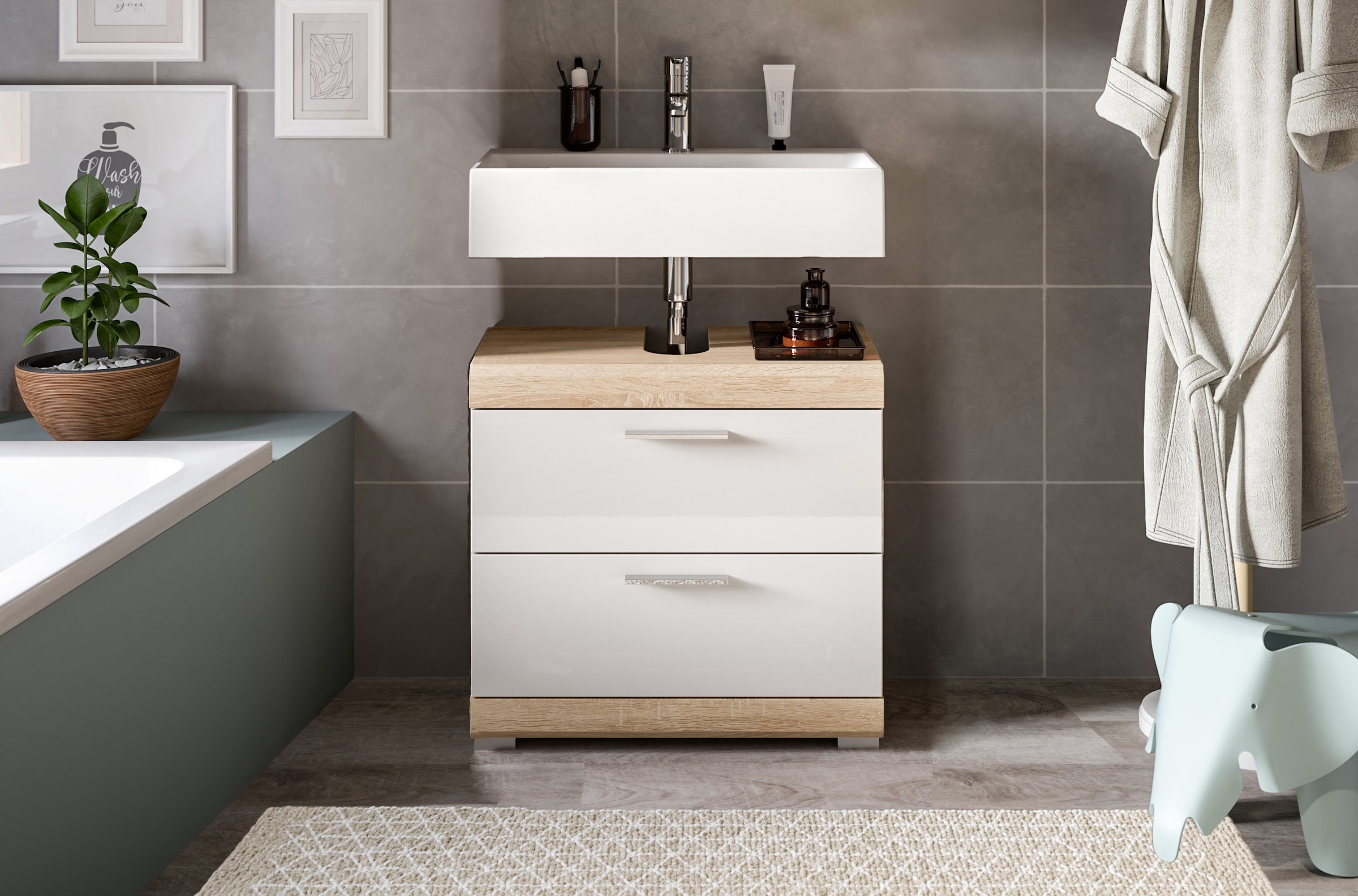 INOSIGN Waschbeckenunterschrank »Siena, Breite 60cm, 2 Tür, 2 Fächer, mit Siphonausschnitt, MDF-Front«, (1 St.), in verschiedenen Farben erhältlich, Badmöbel, Badschrank, Kommode, Bad
