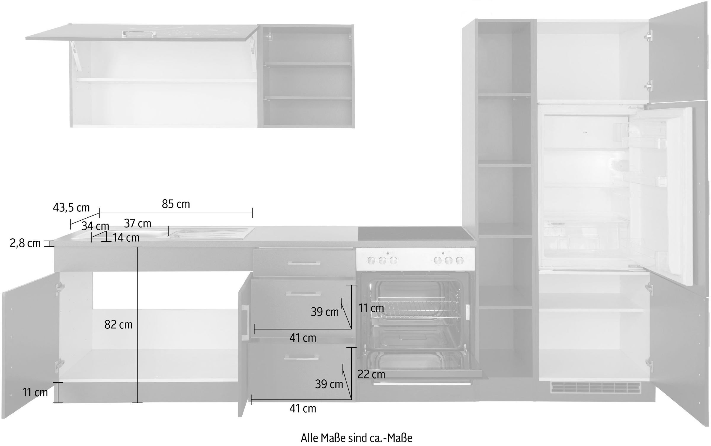 KOCHSTATION Küchenzeile »KS-Paris«, ohne E-Geräte, Breite 300 cm