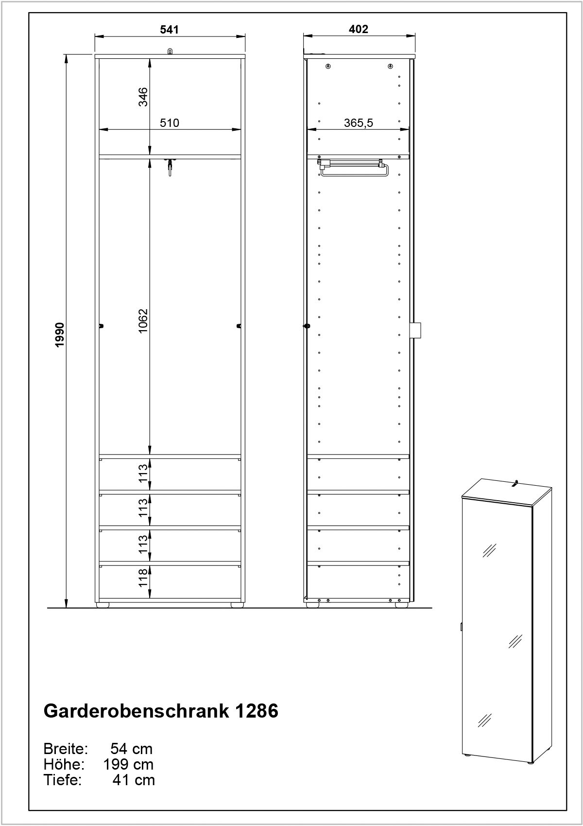 mit und verspiegelter »Savona«, Kleiderstange ausziehbarer GERMANIA Garderobenschrank | Front BAUR