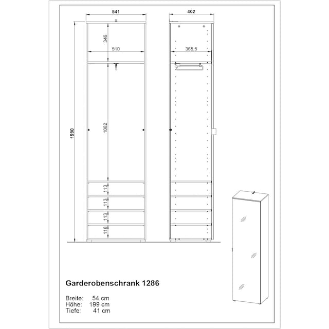 GERMANIA Garderobenschrank »Savona«, mit verspiegelter Front und ausziehbarer  Kleiderstange | BAUR