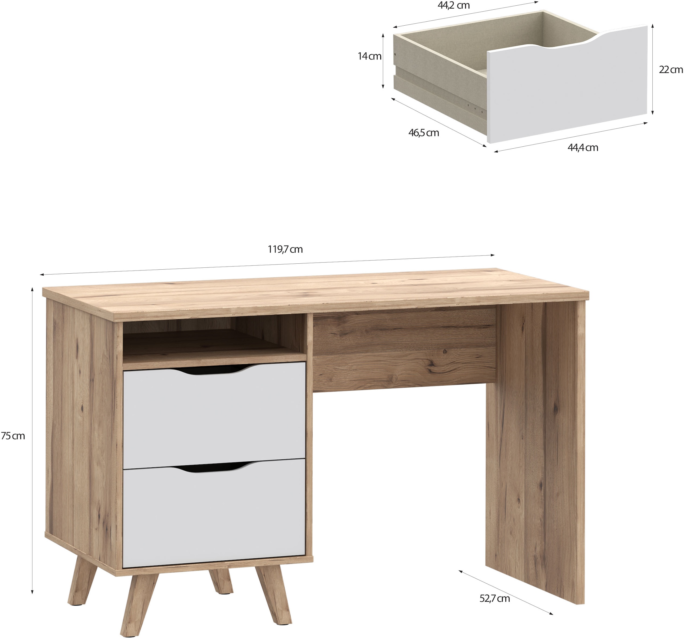 FORTE Schreibtisch, B/H/T 119,7/73,5/52,7 cm, Grifflos