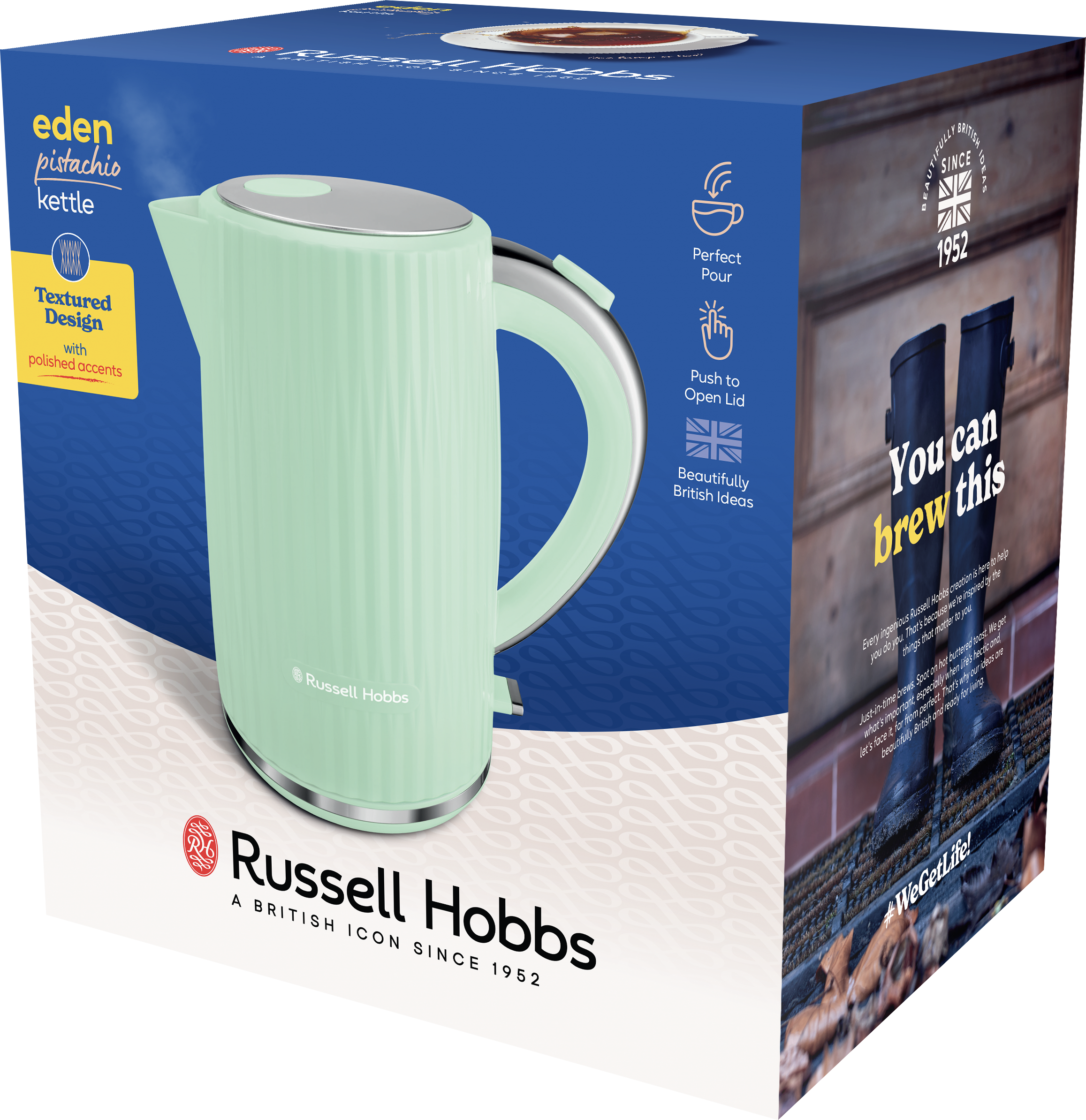 RUSSELL HOBBS Wasserkocher »Eden 27364-70 Pistazie«, 1,7 l, 2400 W, Edelstahlakzente, herausnehmbarer Kalkfilter