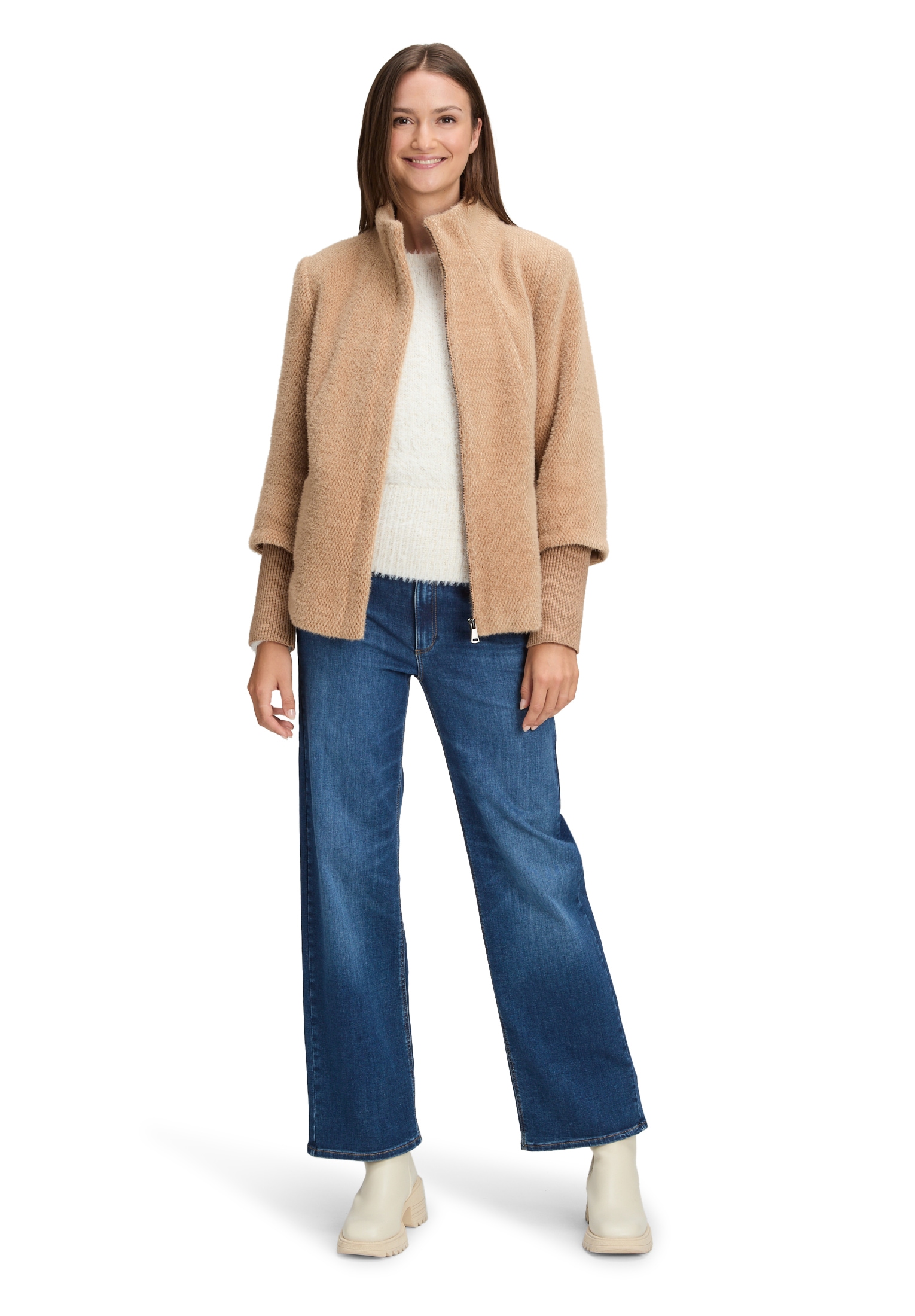 Betty&Co Fellimitatjacke »Betty & Co Damen Kuscheljacke mit Rippbündchen«