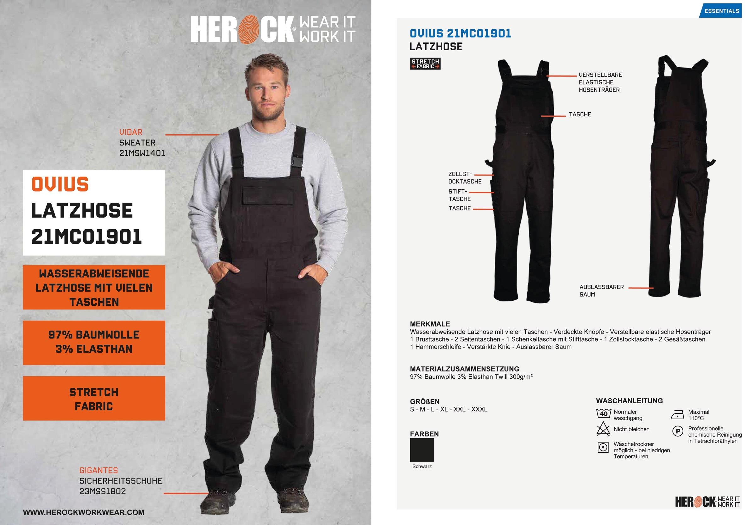 Herock Arbeitslatzhose viele online Taschen, BAUR verdeckte 1 bestellen | Schleife Wasserabweisend, Knöpfe, Stretch, »Ovius«