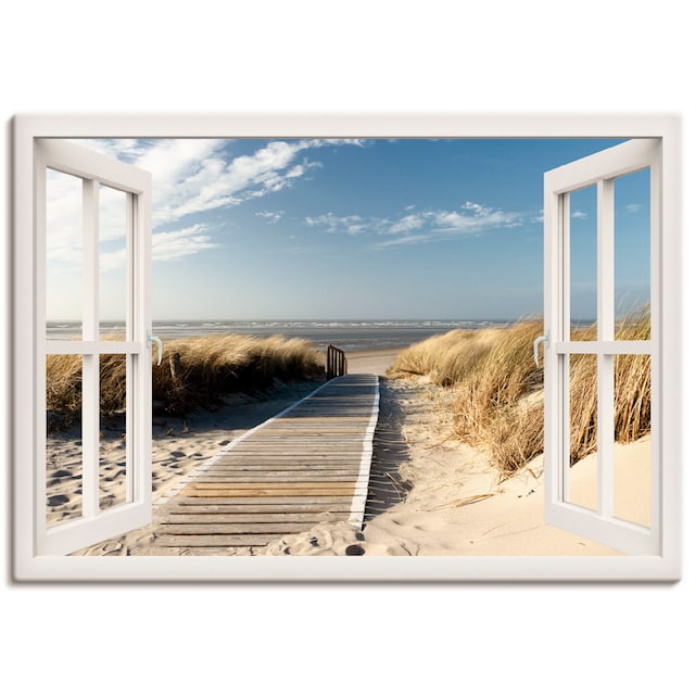 Artland Wandbild »Fensterblick Nordseestrand auf Langeoog«, Fensterblick, (1  St.), als Leinwandbild, Wandaufkleber oder Poster in versch. Größen  bestellen | BAUR