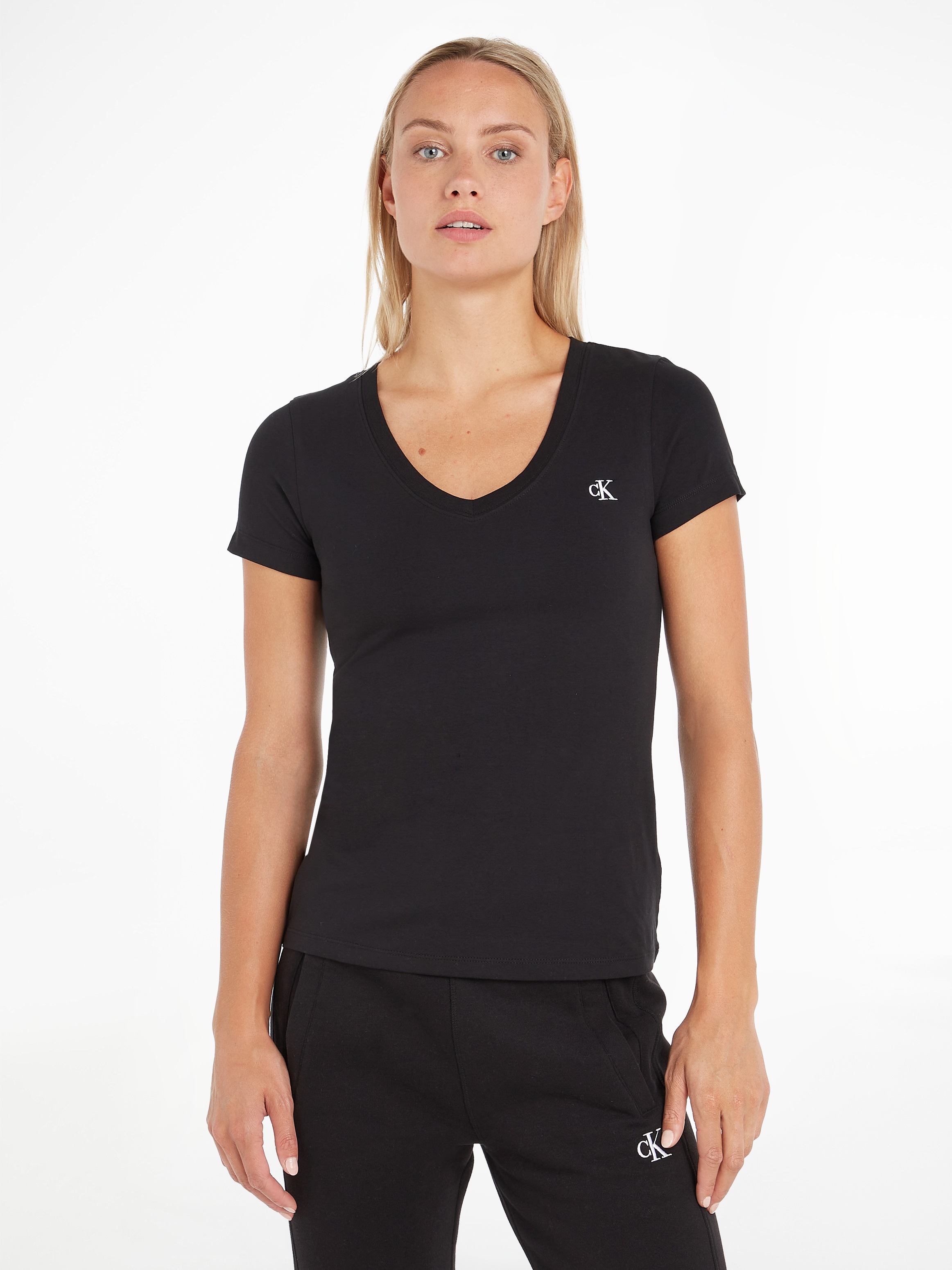Calvin Klein Jeans V-Shirt "CK EMBROIDERY STRETCH V-NECK" 1 Stk. tlg. mit k günstig online kaufen