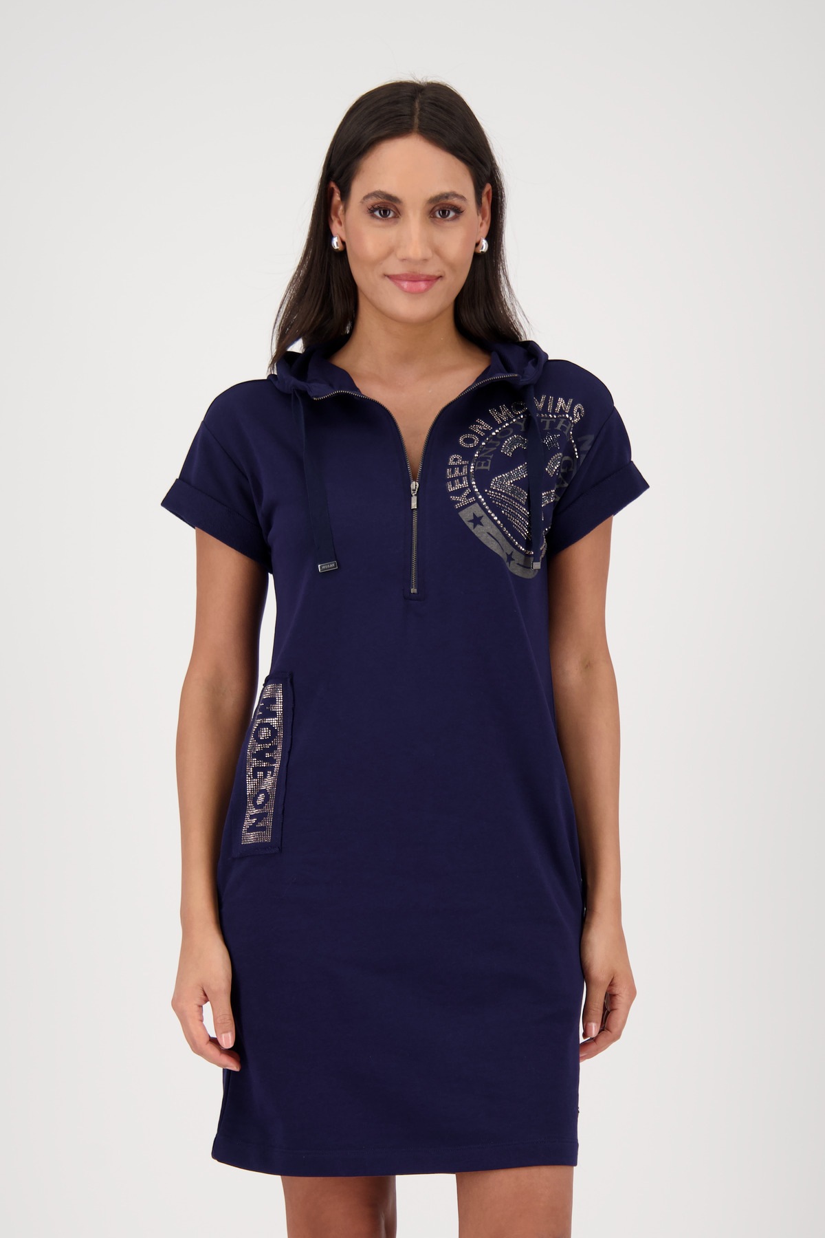 Monari Shirtkleid "Kleid Uni Emblem" Eingrifftaschen mit Folienglanzdruck u günstig online kaufen