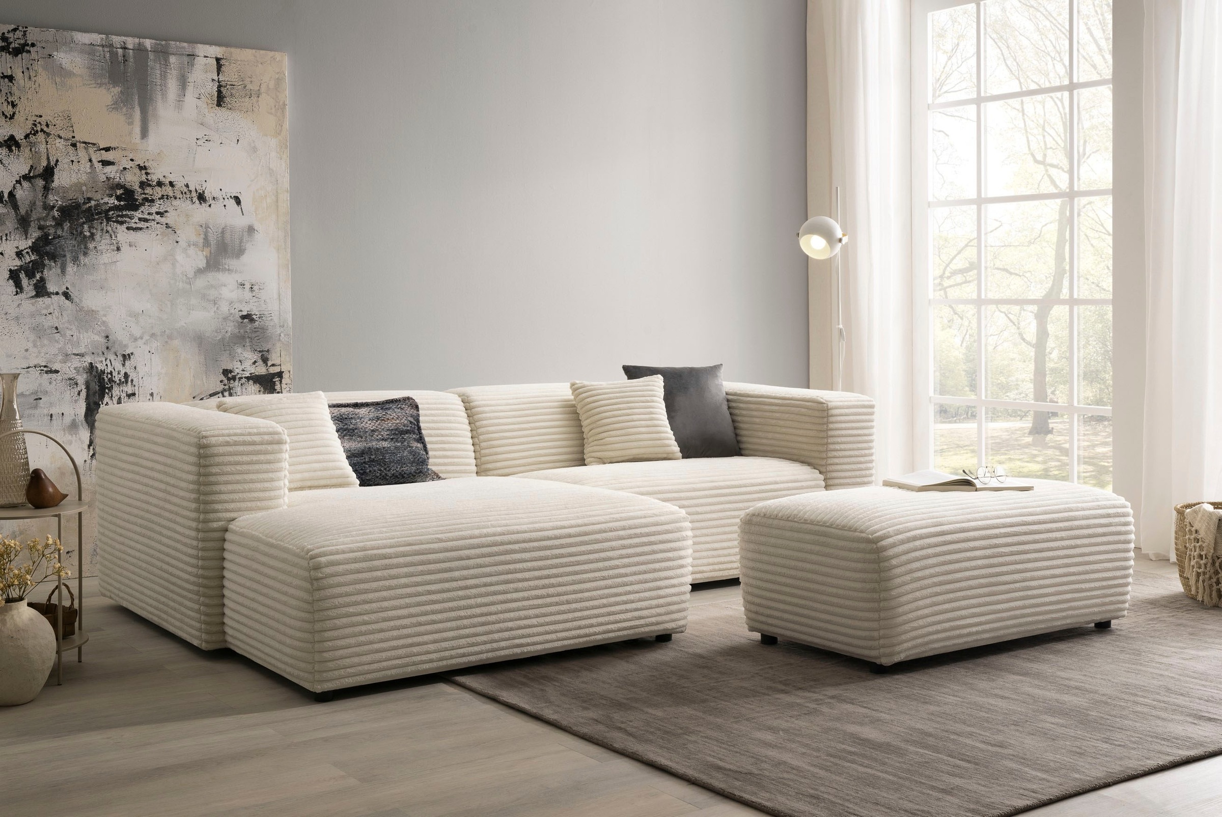 andas Polsterecke »BAKELS, Ecksofa-Set mit Hocker, L-Form mit Schlaffunktion«, Ecksofa-Set (incl. Hocker) im trendigen Megacord