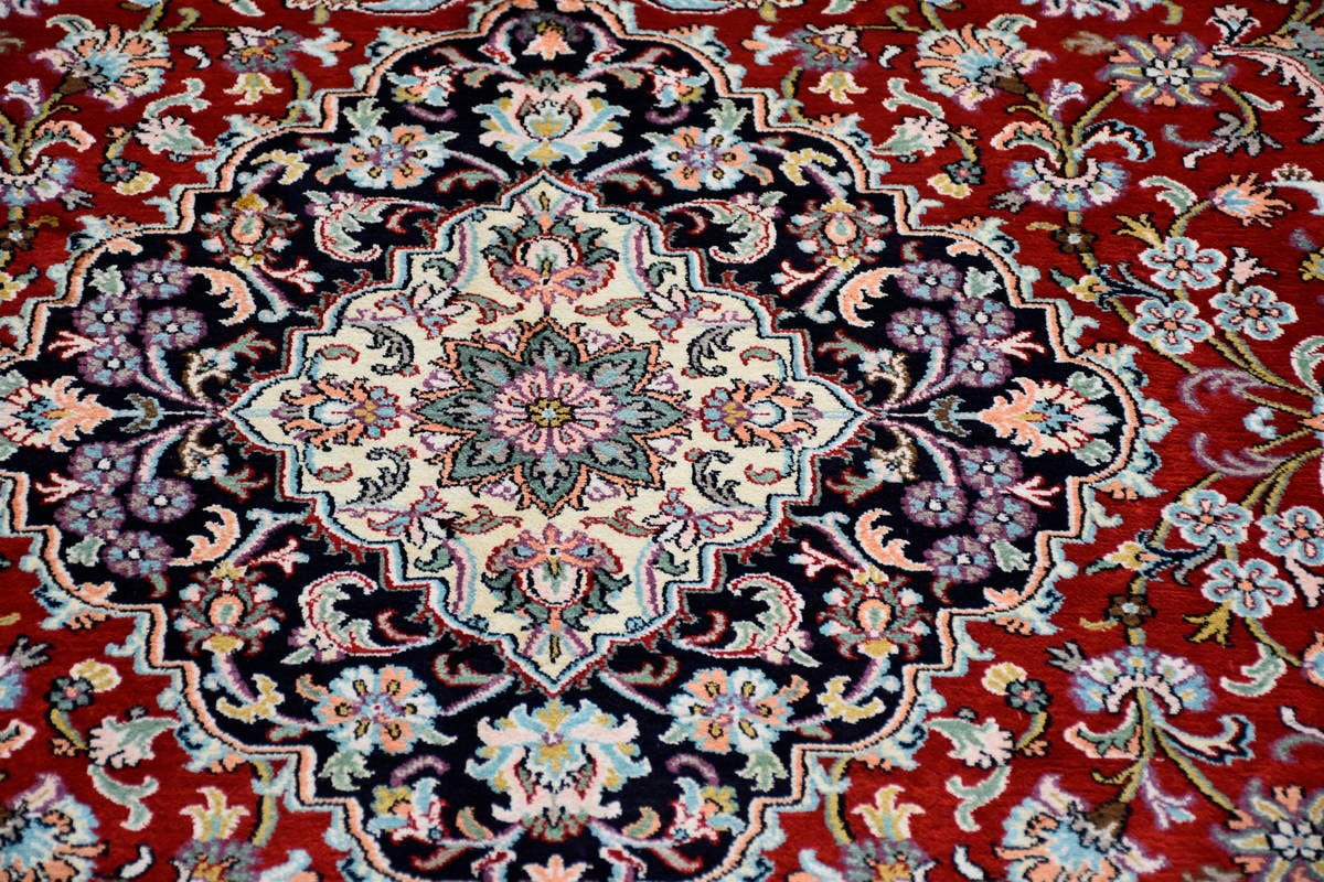 Kayoom Seidenteppich »Kashan 21«, rechteckig, 10 mm Höhe, Einzelstück mit Zertifikat, Wohnzimmer