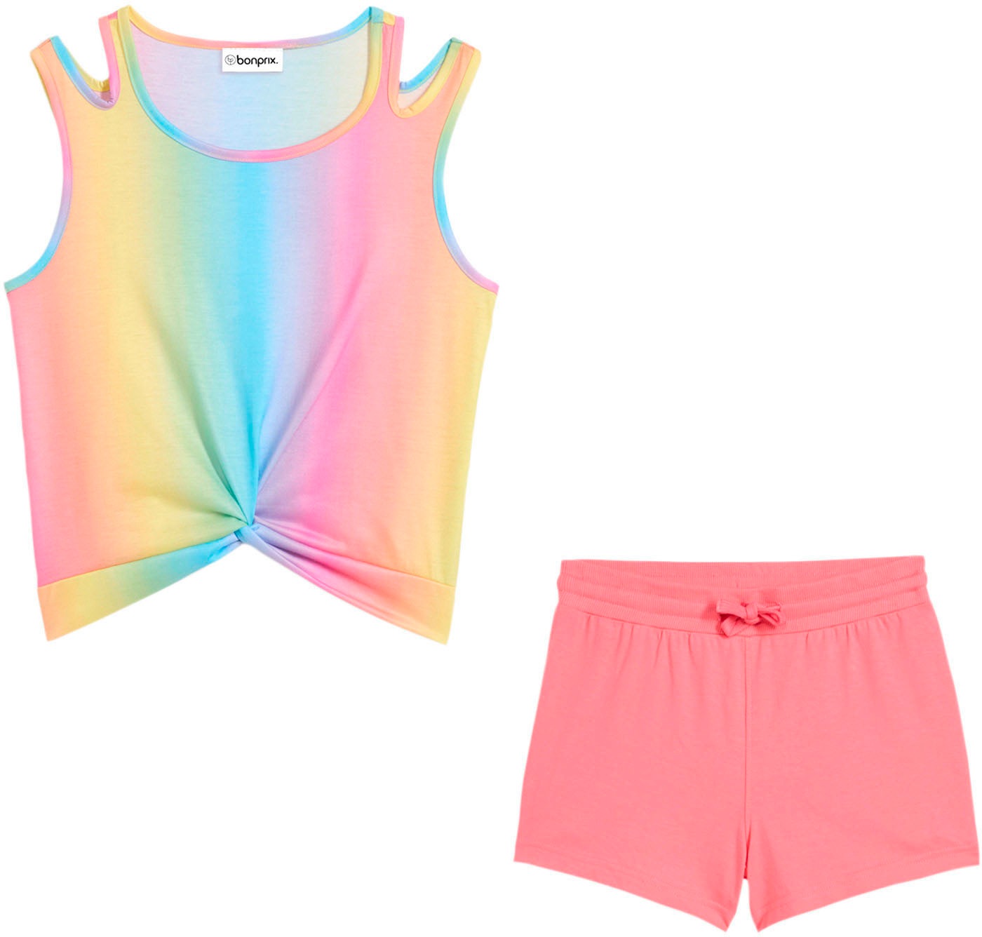 bonprix Shorts "Top und Shorts (2-tlg.Set)" aus Polyester und Baumwolle, Regular Fit, mit Farbverlauf