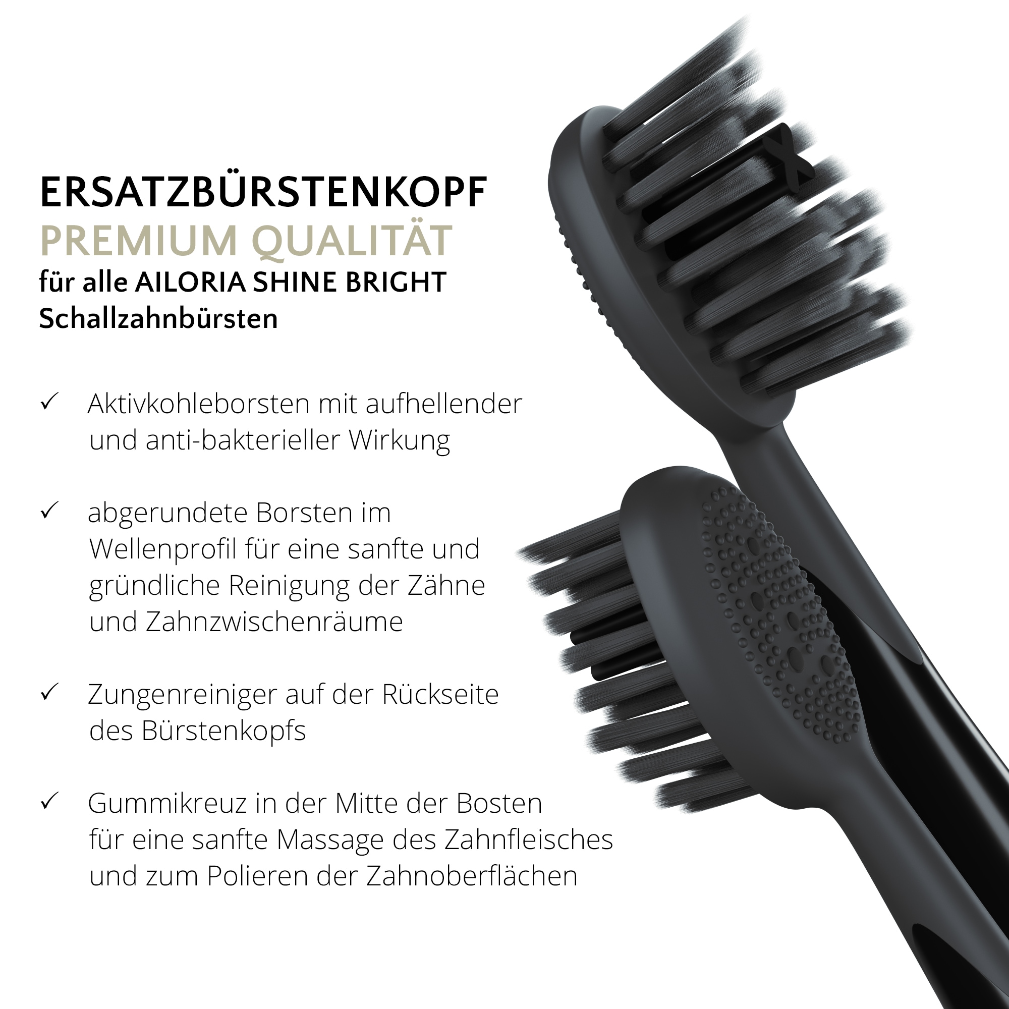 AILORIA Aufsteckbürsten »Charcoal Ersatzbürstenköpfe 6er Set SHINE BRIGHT«