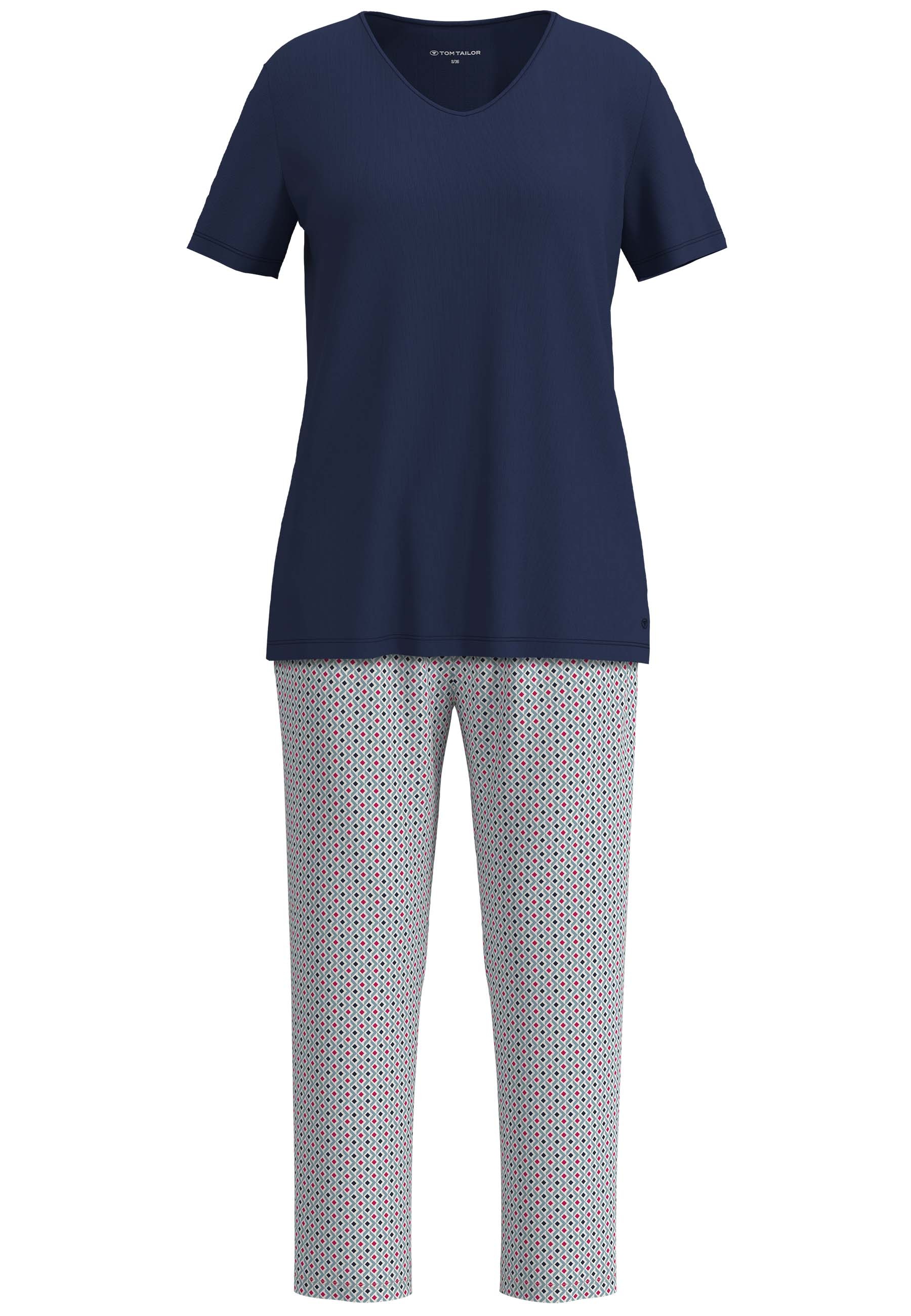 TOM TAILOR Pyjama Kurzarm, mit Muster, V-Ausschnitt, Baumwollmix günstig online kaufen