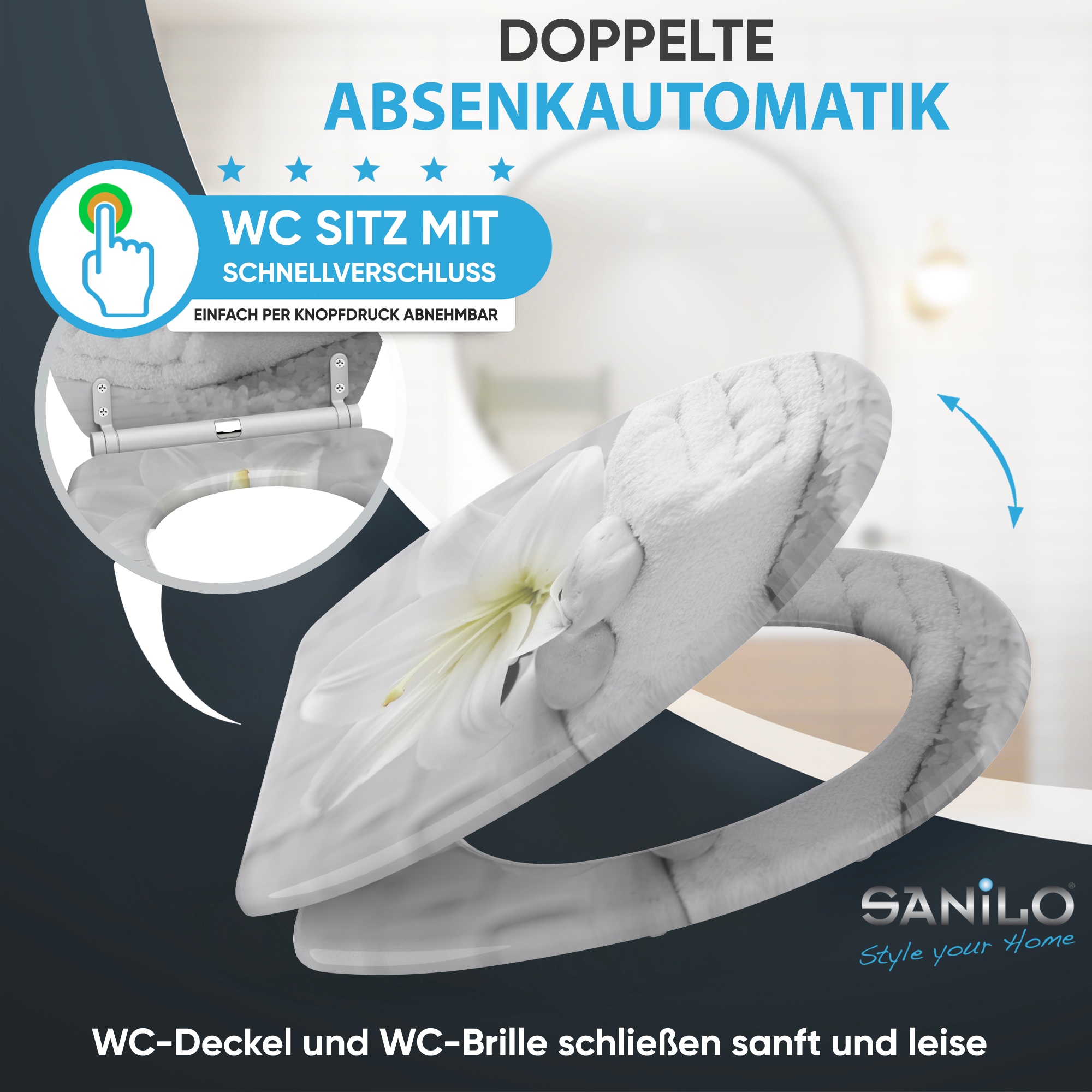 Sanilo WC-Sitz »Good Feeling mit Absenkautomatik & Quick Release« Premium Toilettendeckel, abnehmbar, leichte Montage von oben