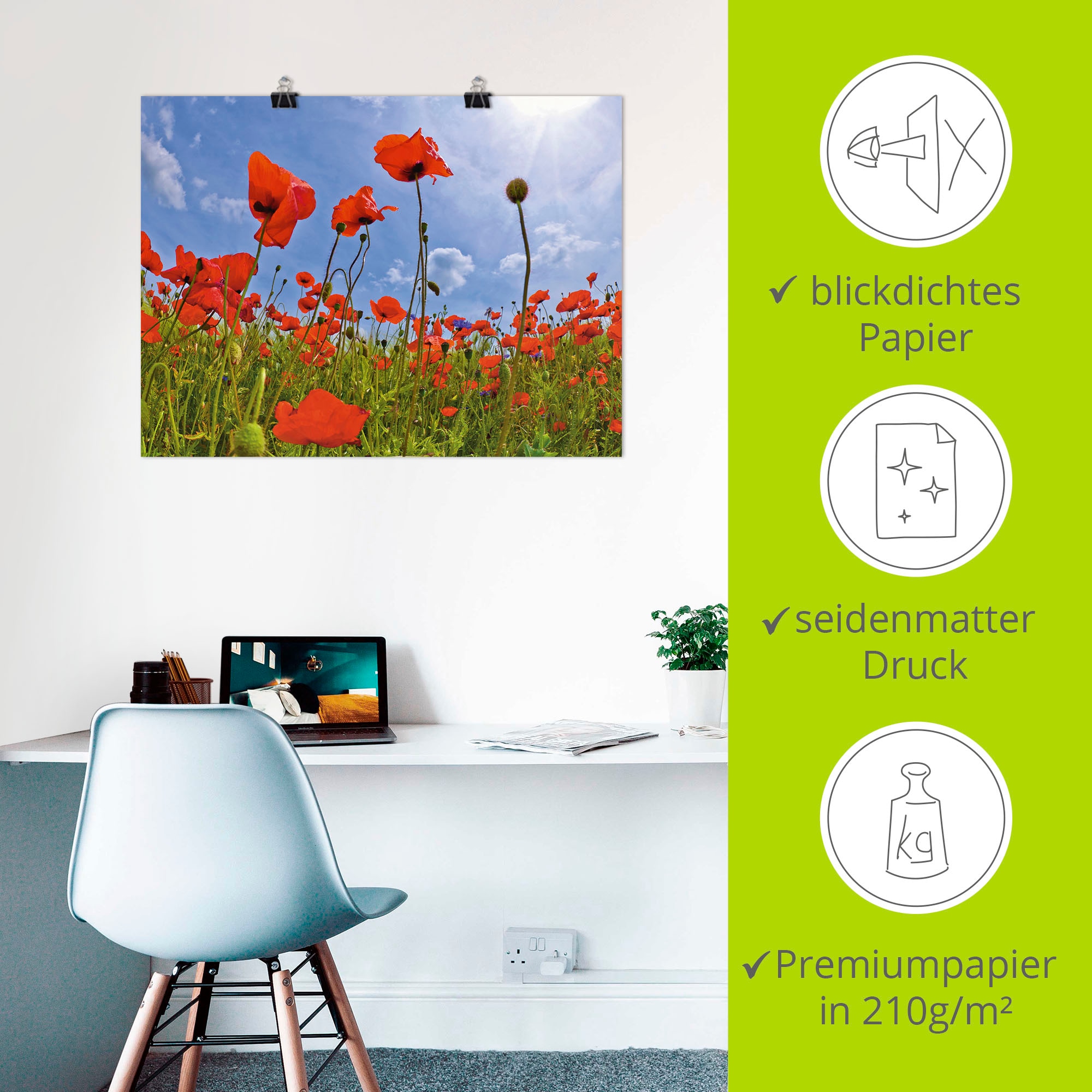 Artland Poster »Mohnblumenfeld«, Blumen, (1 St.), als Leinwandbild, Wandaufkleber oder Poster in versch. Größen