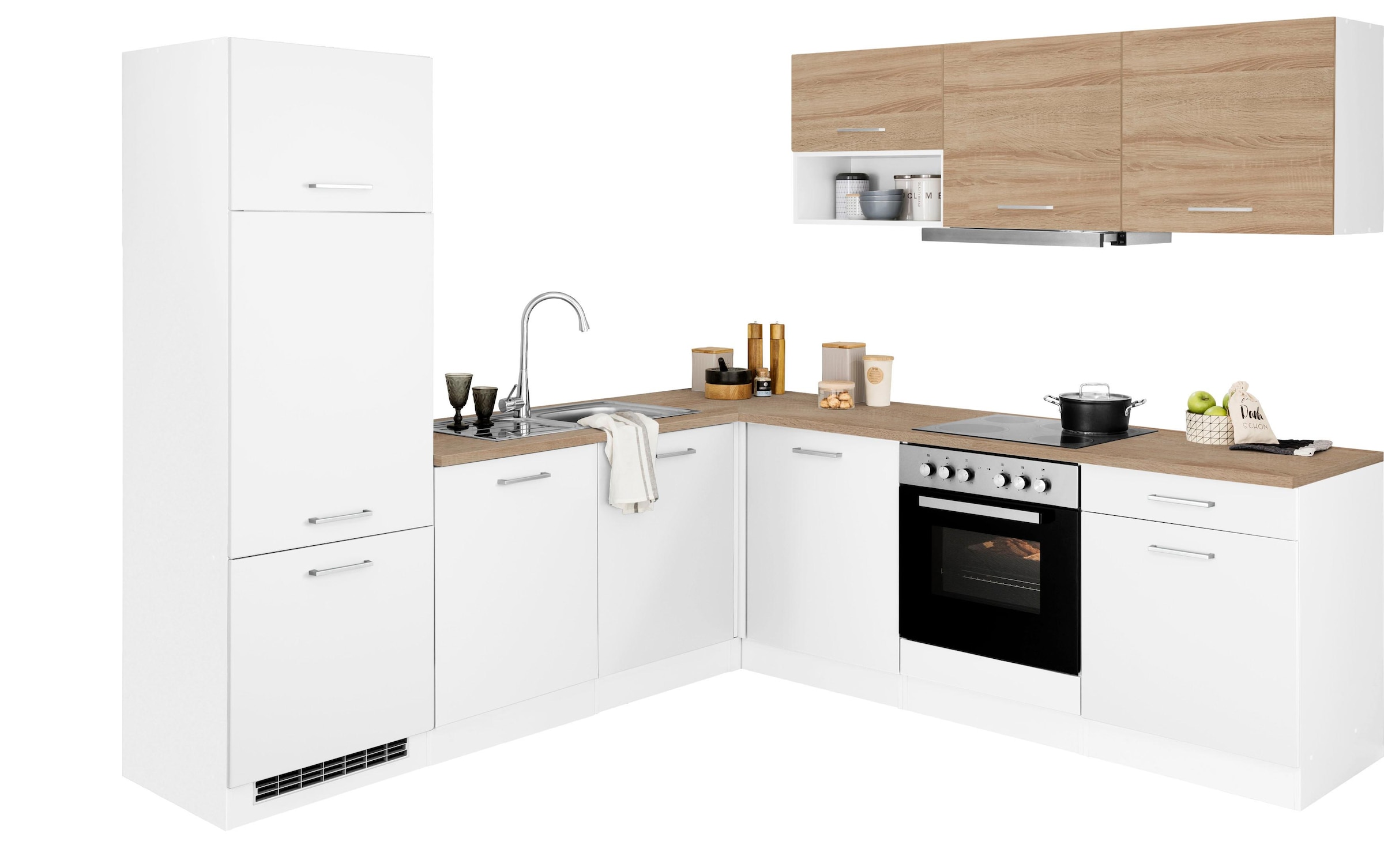 Winkelküche »Visby«, mit E-Geräte, Winkel 240 x 240cm inkl. Kühlschrank u. Geschirrspüler