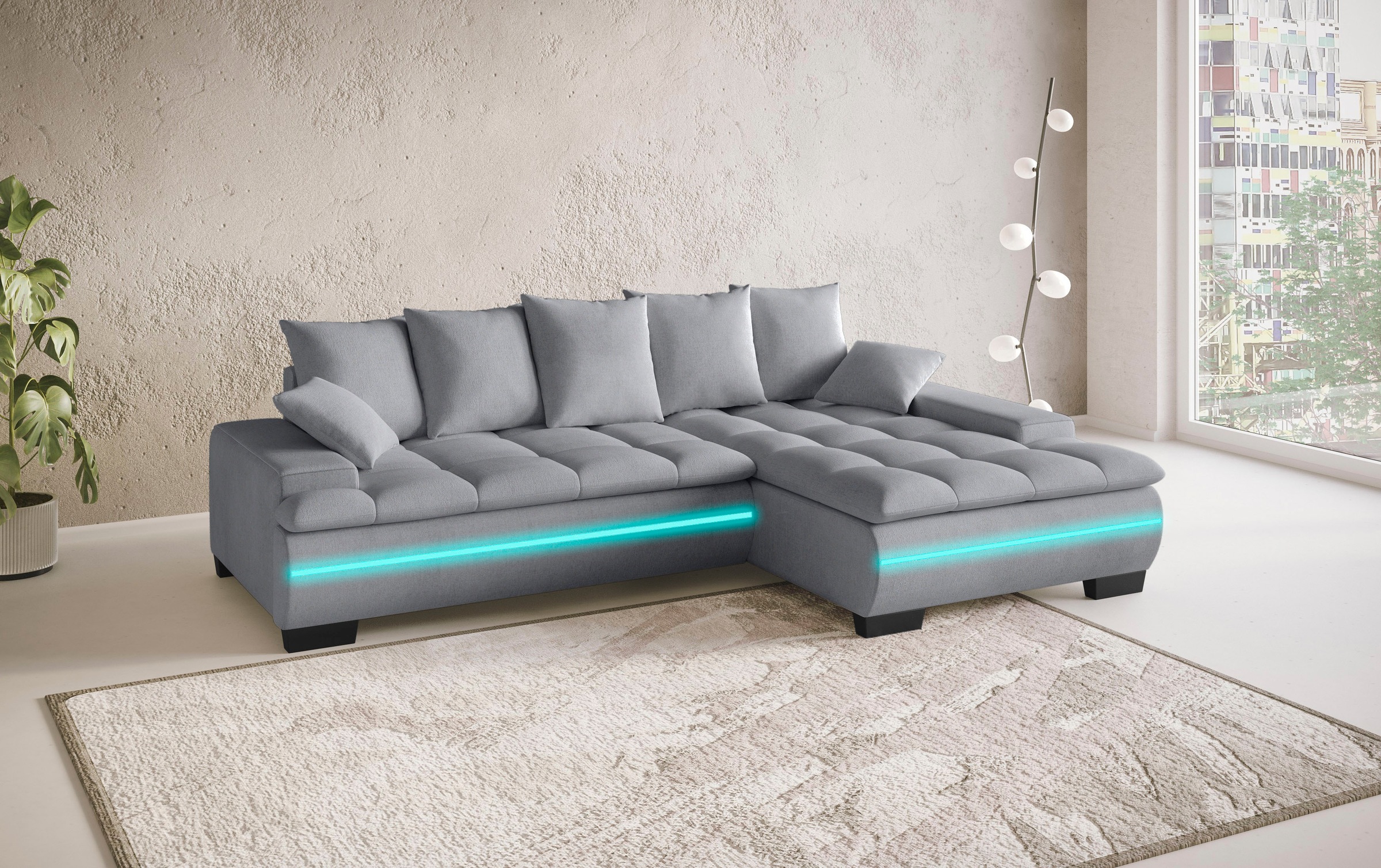 Mr. Couch Ecksofa »Haiti II, L-Form«, RGB-LED Beleuchtung, Kaltschaum, wahlweise mit Bett, Bettkasten