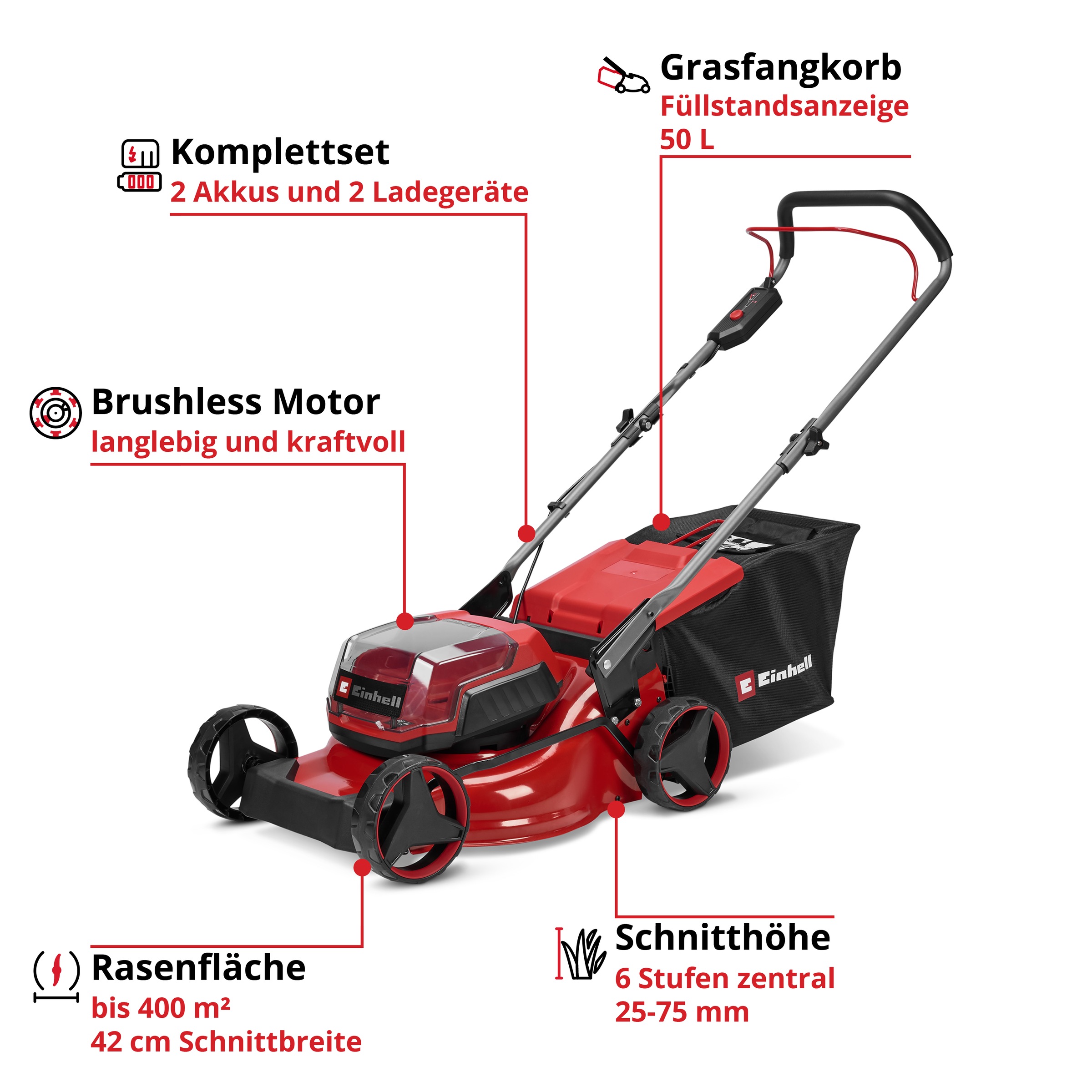 Einhell Akkurasenmäher »GC-CM 36/42 Li BL (2x4,0Ah)« Inkl. Akku und Ladegerät