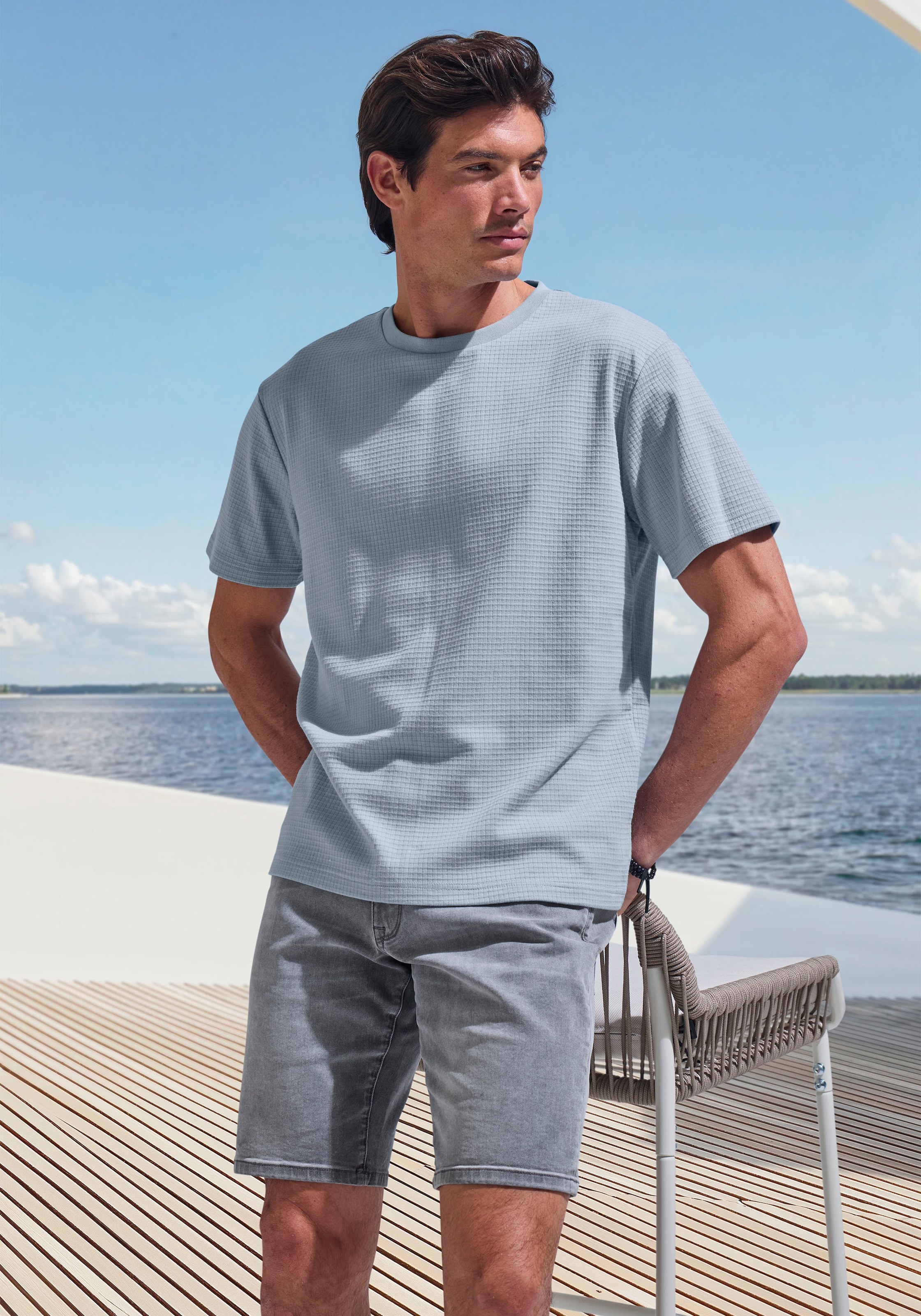 John Devin T-Shirt, Rundhalsshirt mit Struktur aus Baumwoll-Mix
