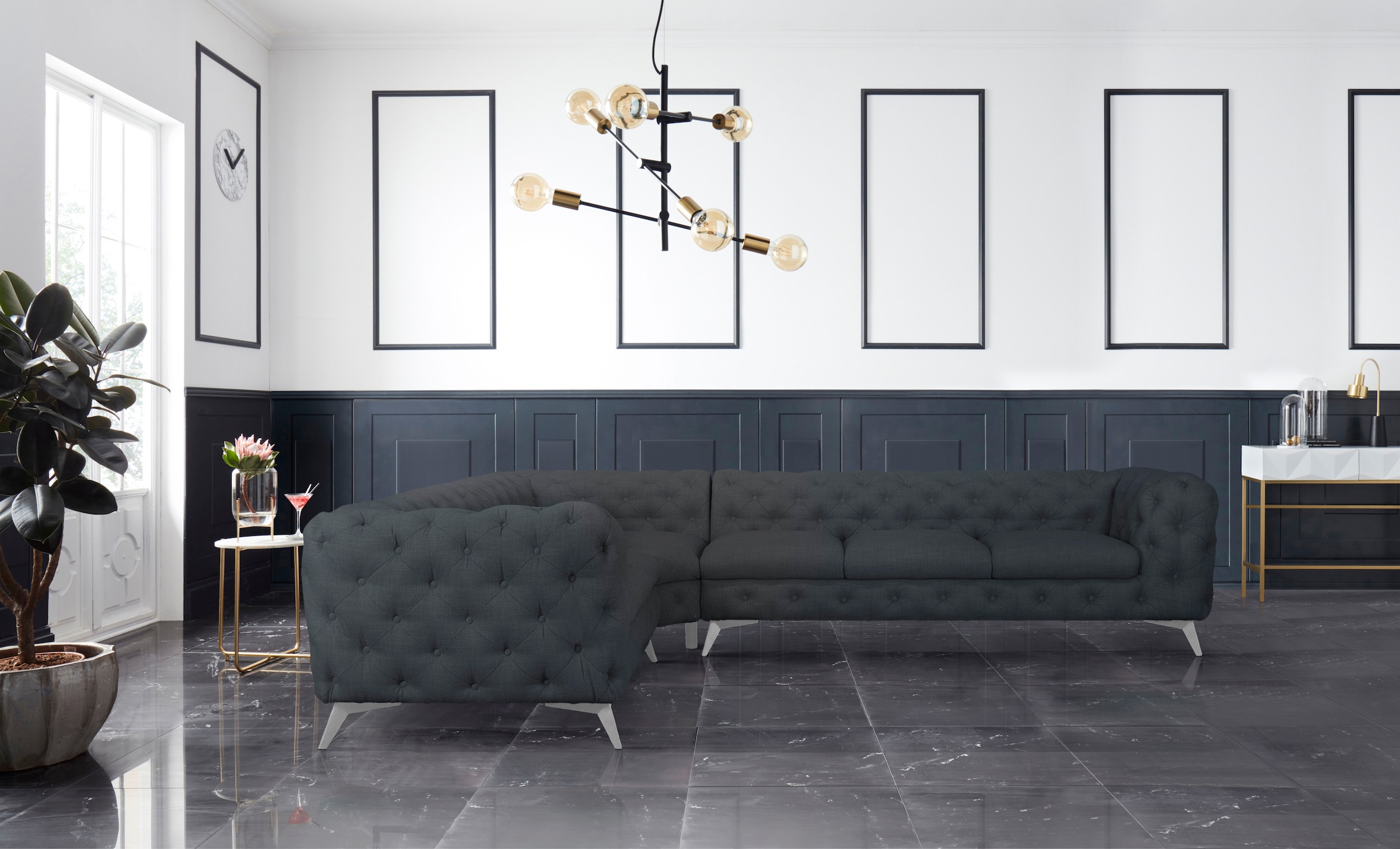 Leonique Chesterfield-Sofa "Ecksofa GLYNIS L-Form mit Wellenunterfederung, günstig online kaufen