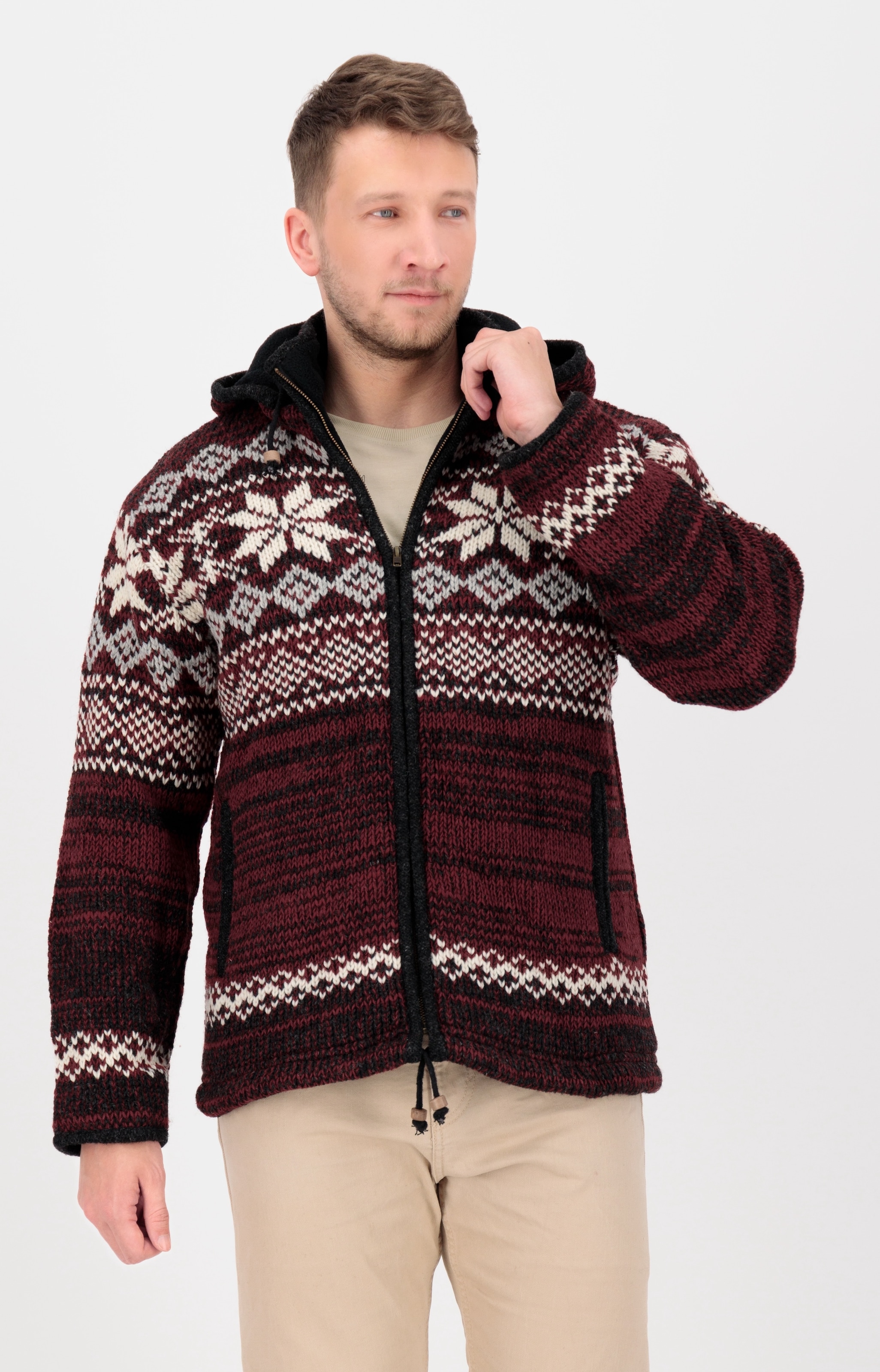 DEPROC Active Strickfleecejacke "LHOTSE MEN" mit Kapuze mit Kapuze und weichem Fleece gefüttert