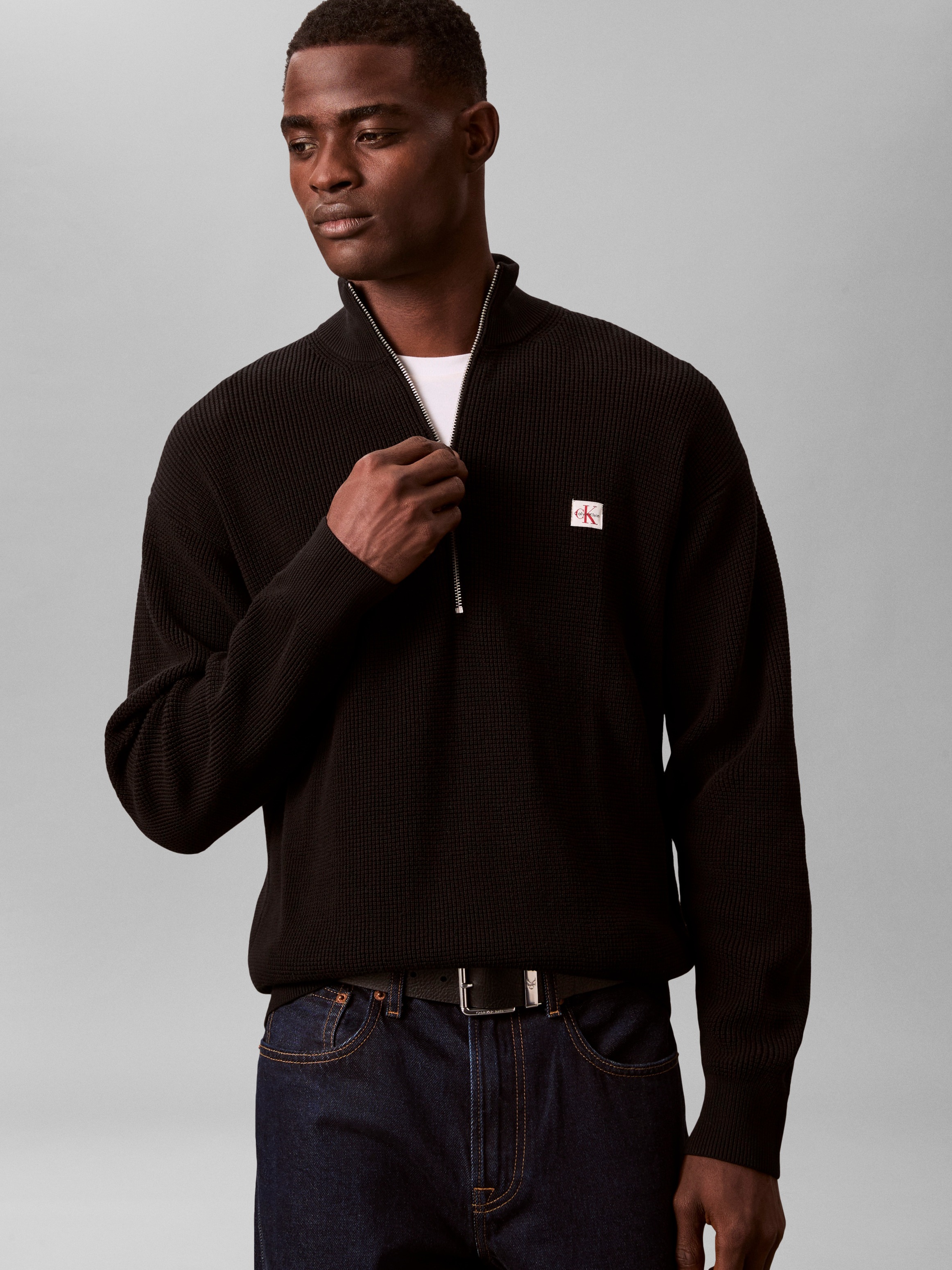 Calvin Klein Jeans Strickpullover Troyerkragen mit Reißverschluss, Regular günstig online kaufen