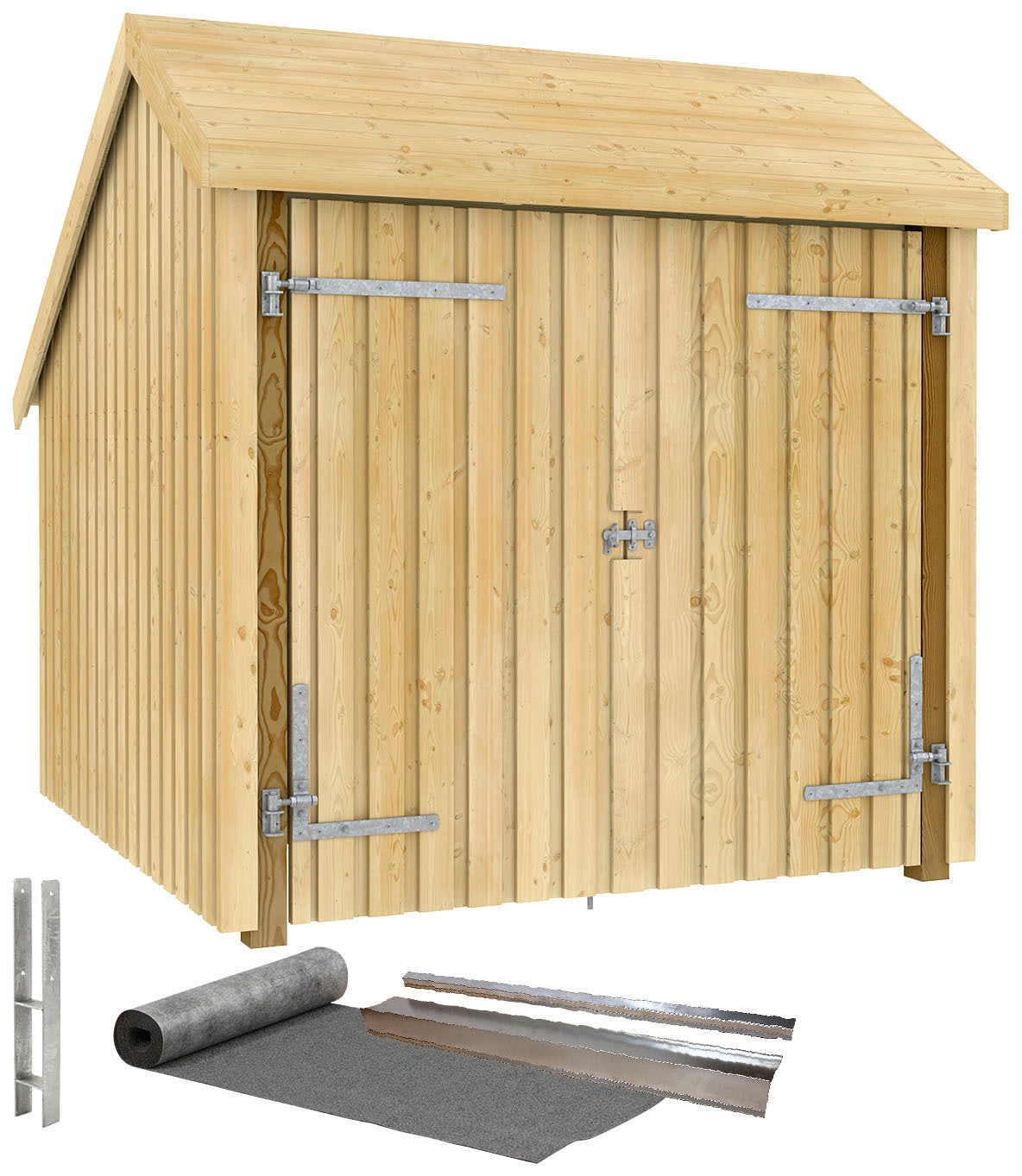 PLUS Gartenhaus, (Packung), Fahrradunterstand mit Doppeltür, Dachpappe/Alul günstig online kaufen