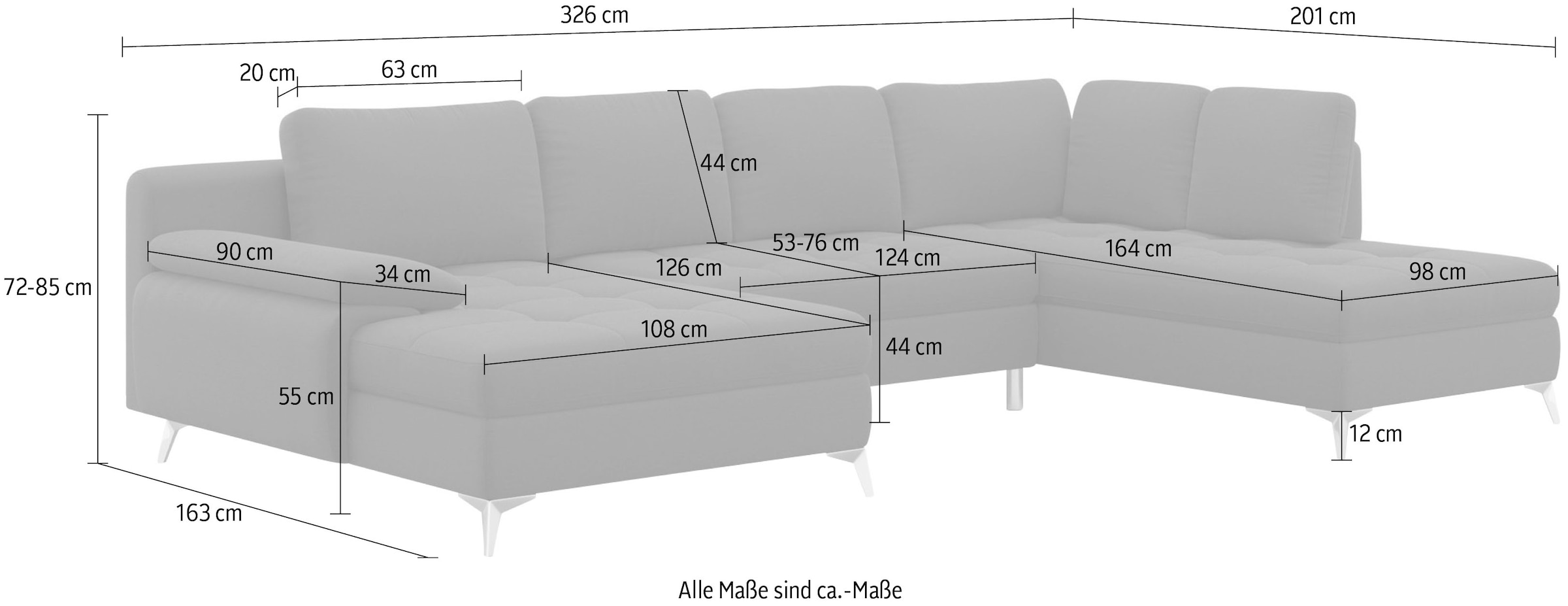 sit&more Wohnlandschaft »Latigo U-Form« mit Recamiere, wahlweise mit Bettfunktion und Bettkasten