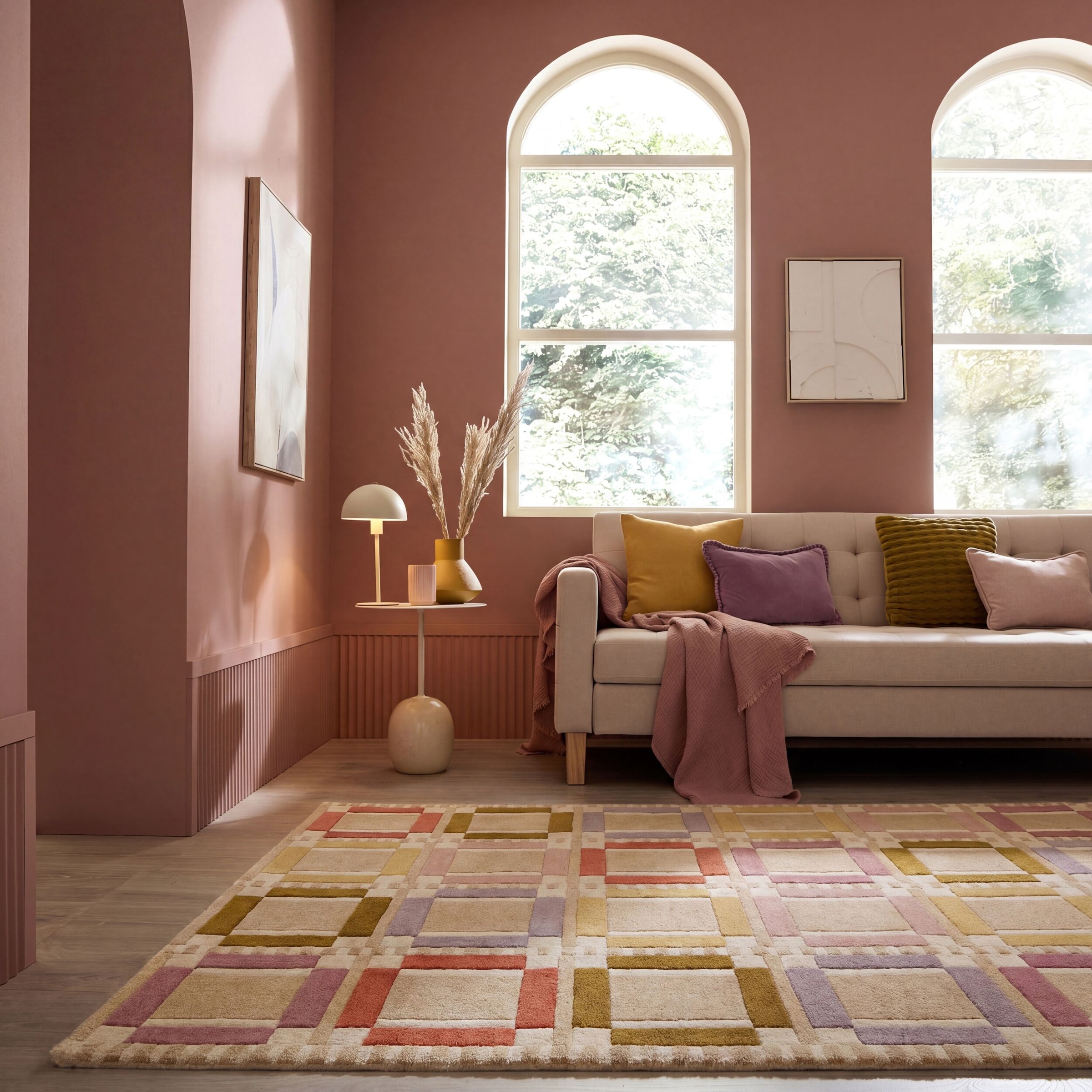 FLAIR RUGS Wollteppich "QUADRO" rechteckig 8 mm Höhe aus 100 % Wollflor handgetuftet, Hoch-Tief-Effekt