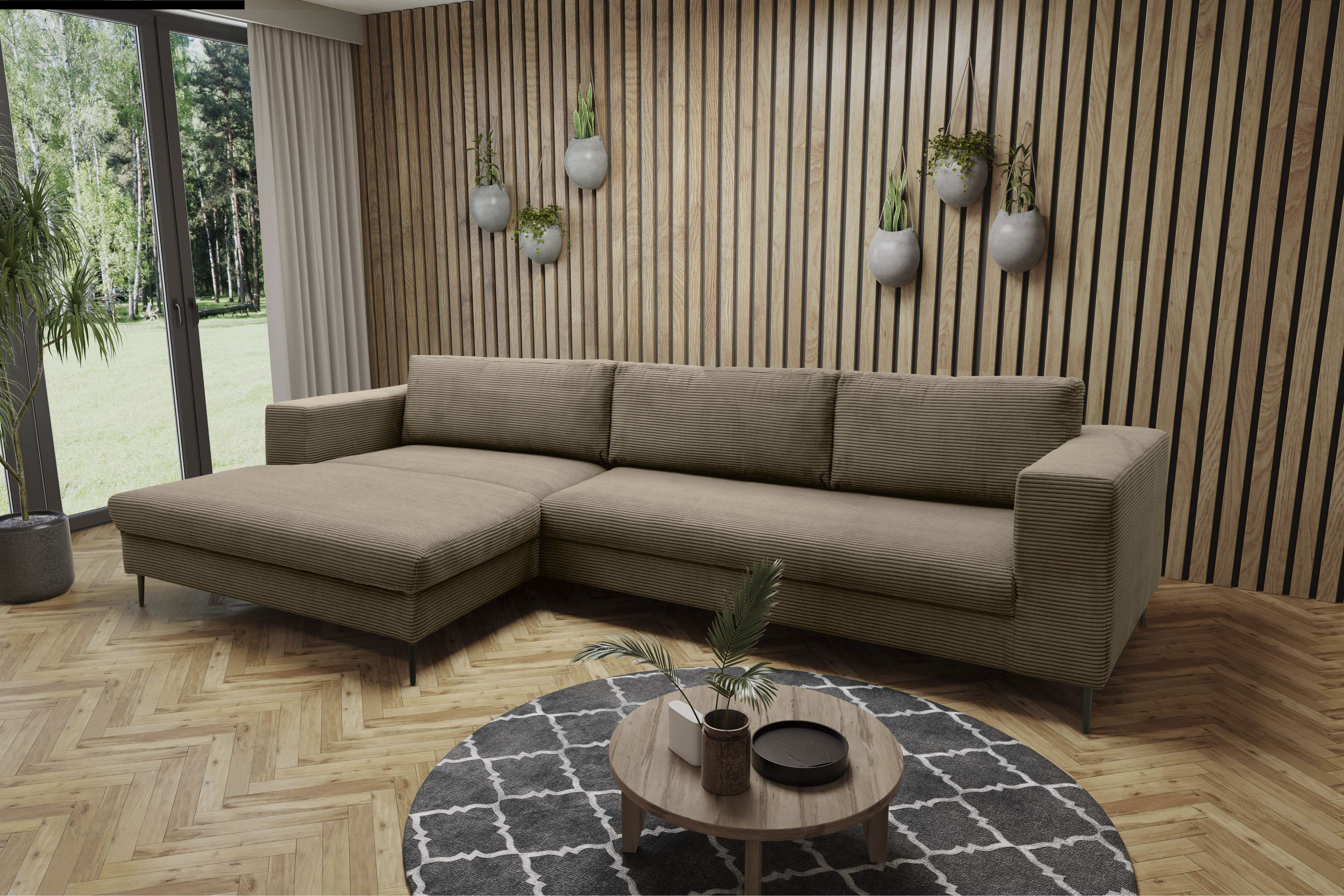DOMO collection Ecksofa "Modica, zeitlos & elegant, Breite 329cm, hoher Fuß, bequem, L-Form" Auch in Cord, Fußhöhe passend für gängige Saugroboter