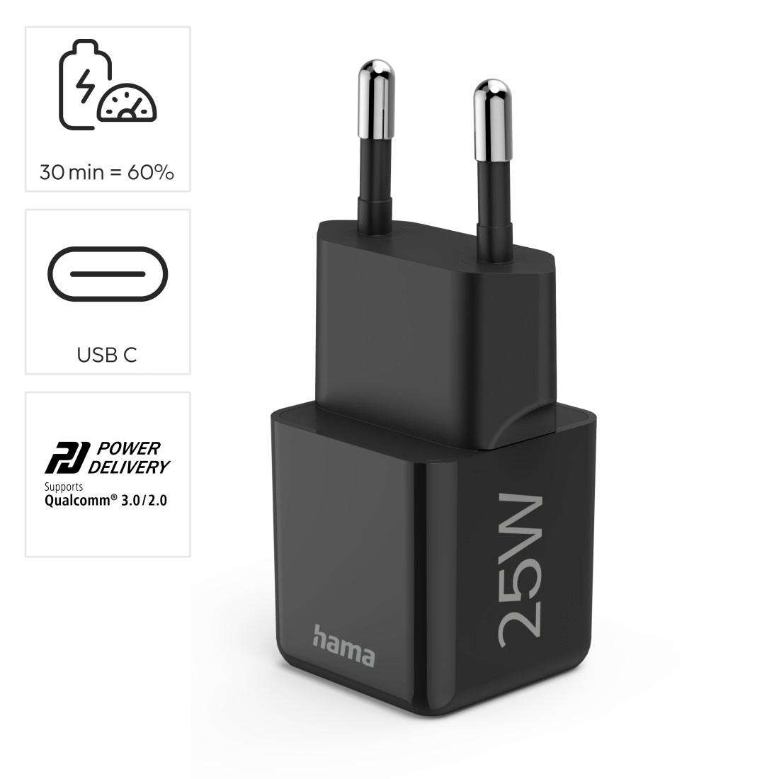 Hama Schnelllade-Gerät »Schnellladegerät (USB-C, PD/QC, extraklein 2,9 x 2,75 x 2,75 cm, 25 W)«, (1 St.)