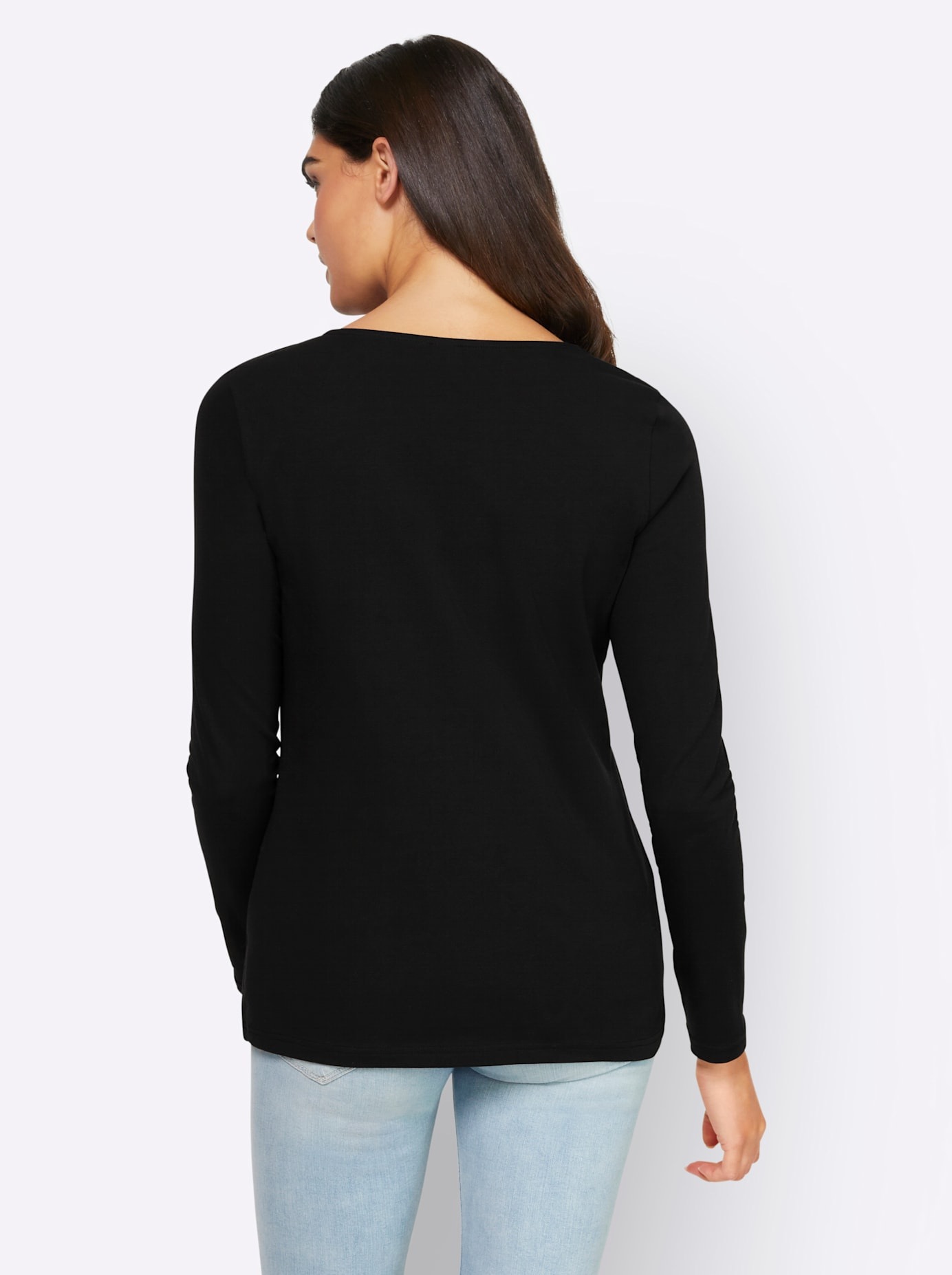 V-Shirt HEINE "Shirt", Damen, Gr. 38, schwarz, 95% Baumwolle, 5% Elasthan, unifarben, V-Ausschnitt, Shirts 2