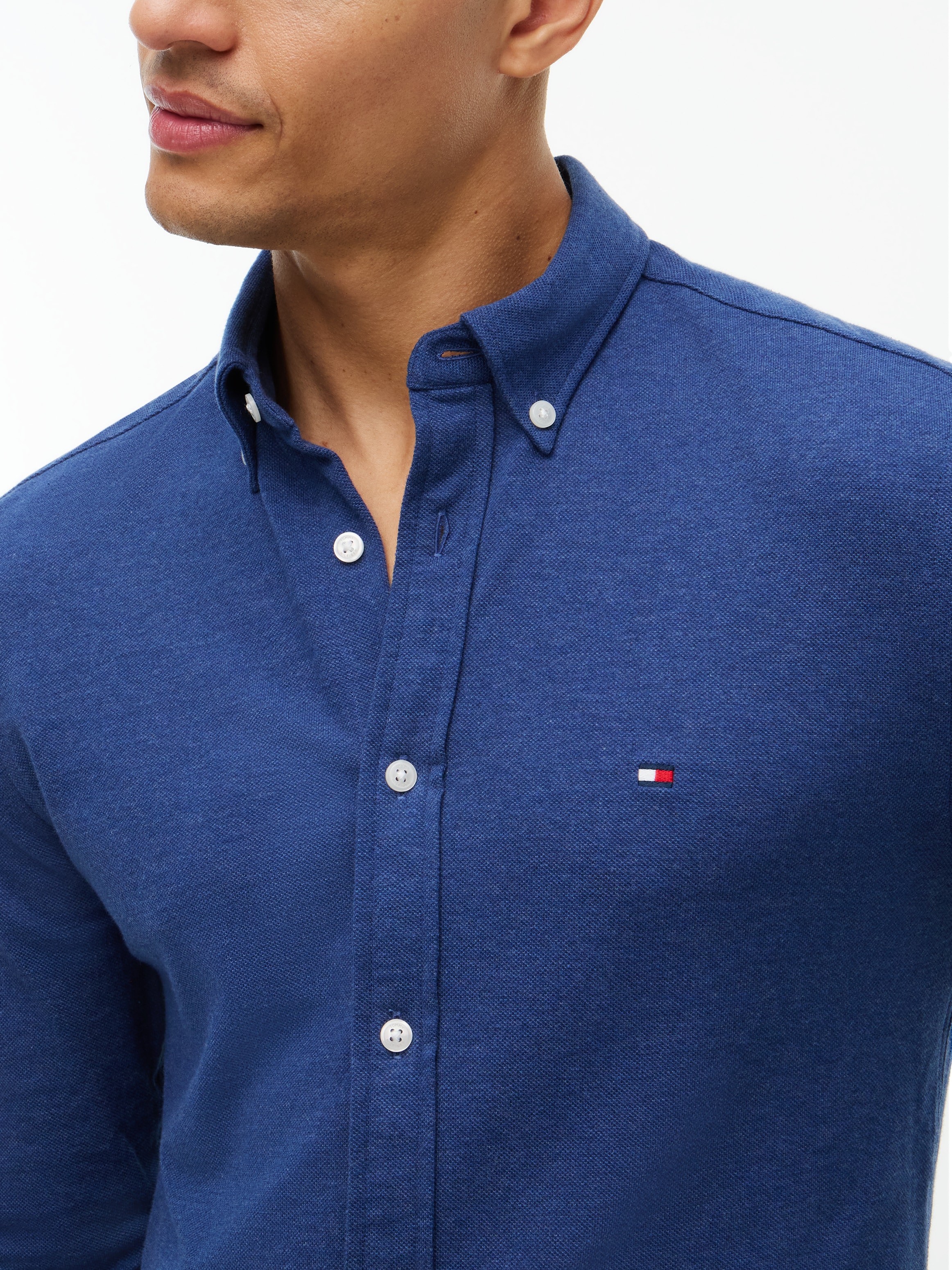 Tommy Hilfiger Langarmhemd »KNITTED SHIRT« Button-down-Kragen, Slim Fit, Jersey-Qualität